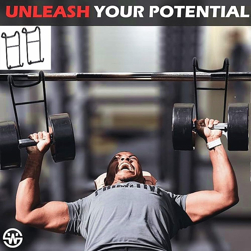 Walquicks 2PCS Dumbbell Spotter Hooks, Heavy Duty Dumbbells Rack Attachments, Hanger Barbell, for Dumbbell Bench Press, Fitness Weightlifting, Chest Shoulder Workouts Barbells Safety Hanger Attachment image number 1