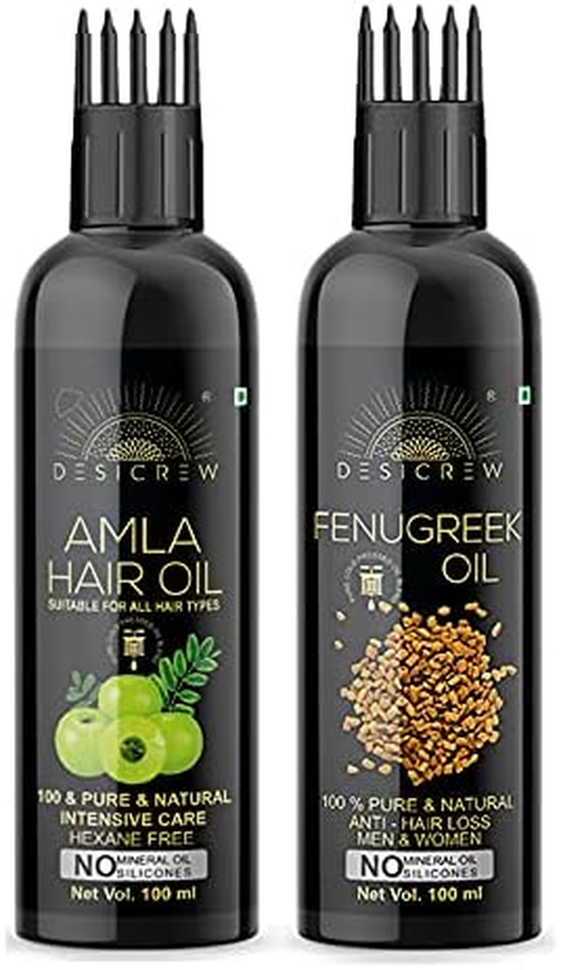 Desicrew Cold-Pressed Amla & Fenugreek Hair Oil in Combo - Moisturizing & Healing, for Skin, Hair Care, Eyelashes (100 Ml + 100 Ml) with Applicator image number 2