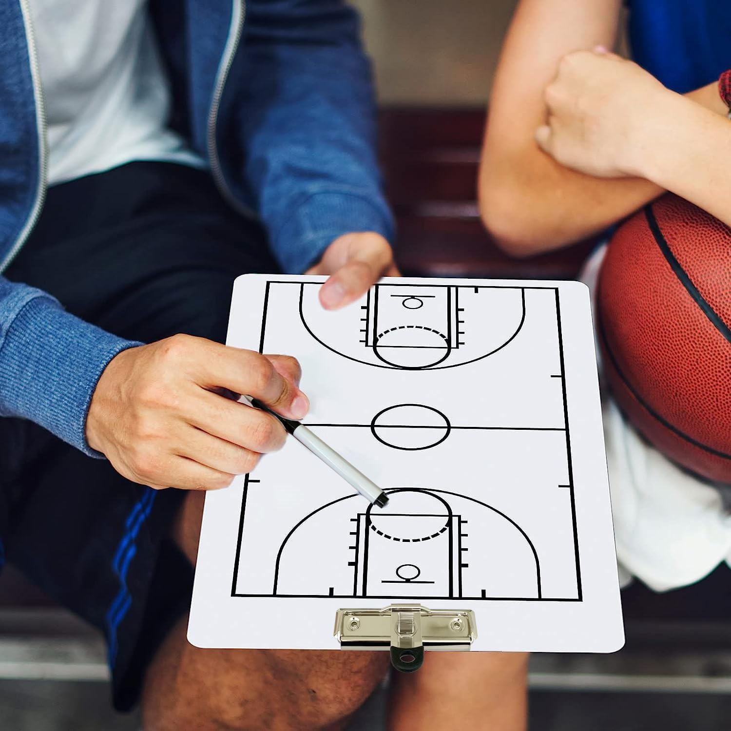 Basketball Coach Board, Clip Boards, Double-Sided Dry Erase Coaches Clipboard with Marker Pen, Coaches Marker Board (Basketball) image number 5