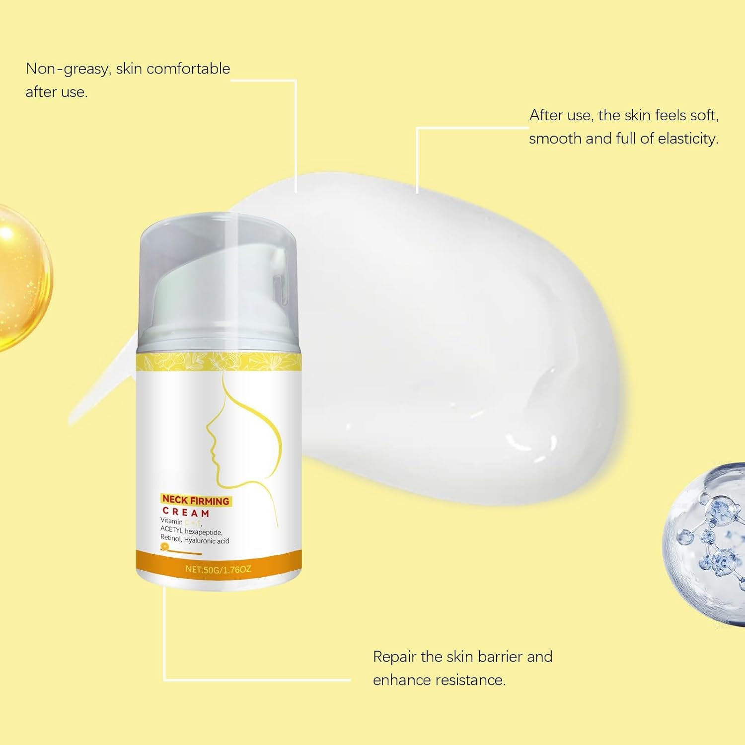 Neck Firming Cream for Tightening and Lifting, anti Aging Moisturizer with Retinol, Collagen, Vitamin C & E, Hexapeptide & Hyaluronic Acid, Reduces Wrinkles, Hydrates Face Neck & D&eacute;collet&eacute; (1Pcs) - 4Pcs image number 7