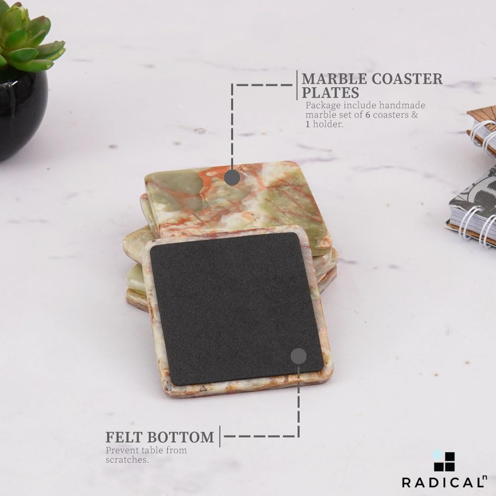 Radicaln Marble Coasters for Drinks Green Square 3.5 Inches Handmade Outdoor Coasters for Patio Table & Table D&eacute;cor for Home & Kitchen - Oceanic image number 2