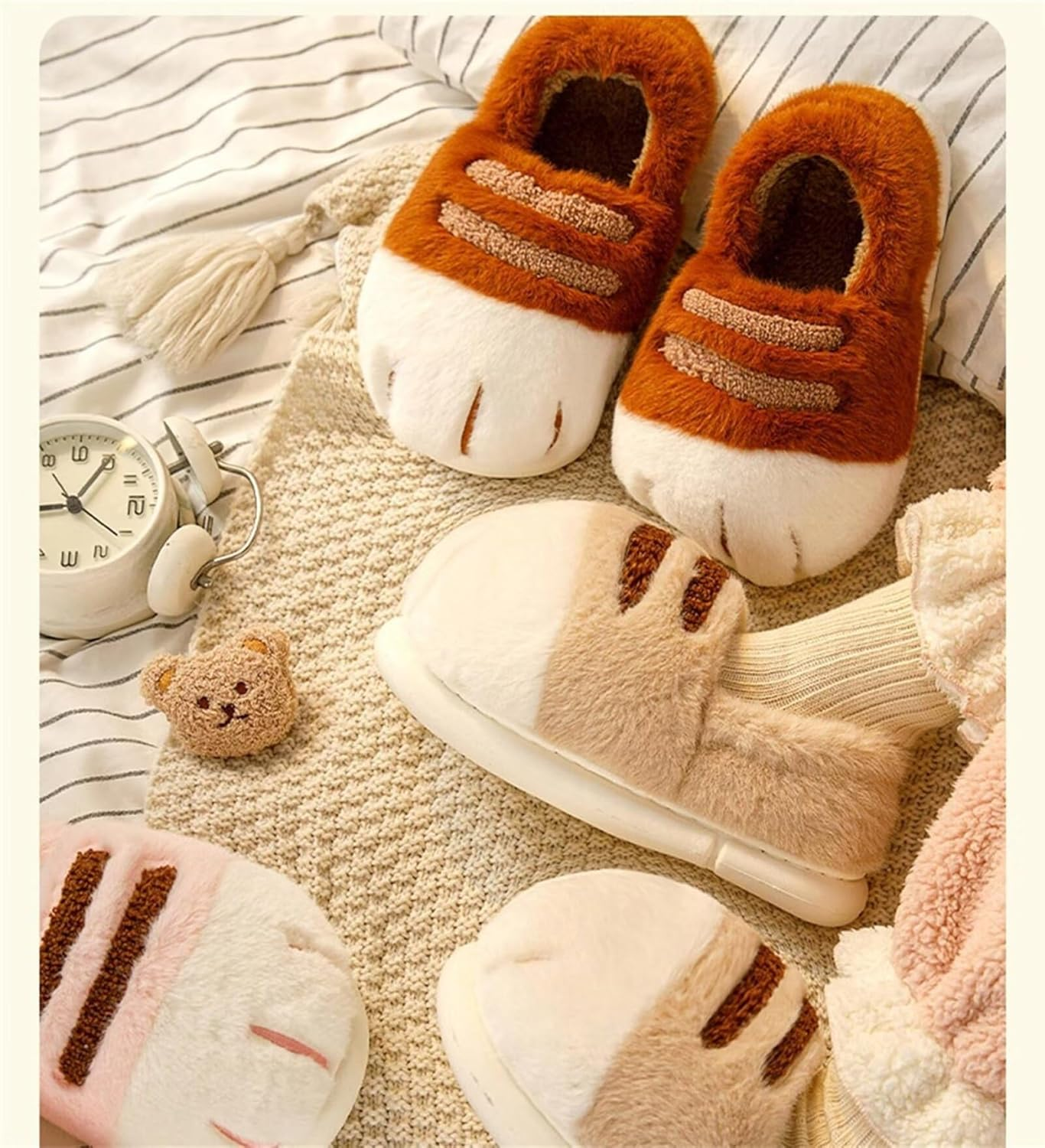 Women & Girl Cat Paw Slippers Plush Fuzzy Slip-On House Shoes with Memory Foam Washable Indoor image number 6