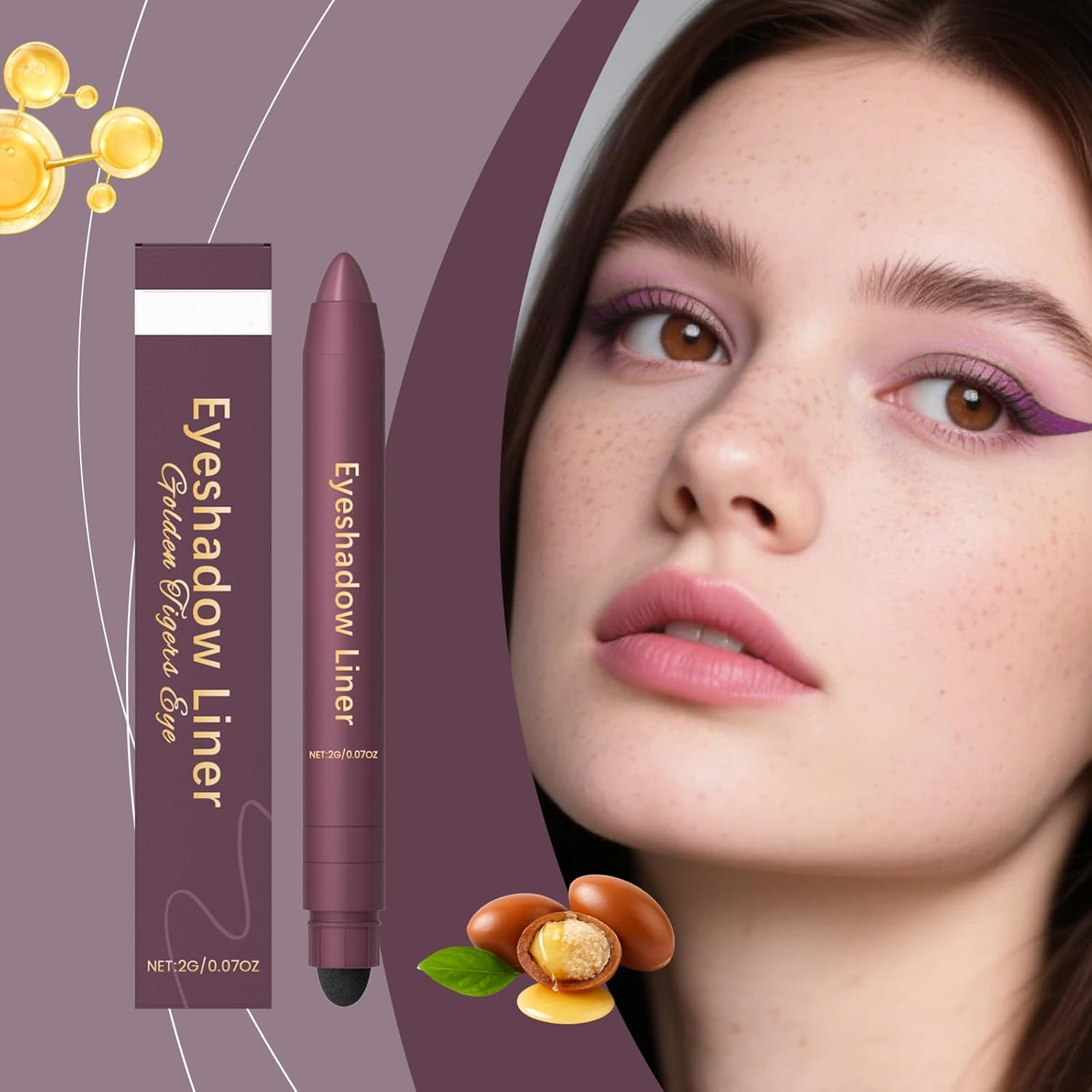 Shadow Liner Eyeliner Eyeshadow, 2 in 1 Shadow Liner, Eyeliner + Eyeshadow, Waterproof, Long-Lasting & Smudge-Proof Wear, Smooth (Golden Tiger Eye) - Champagne image number 2