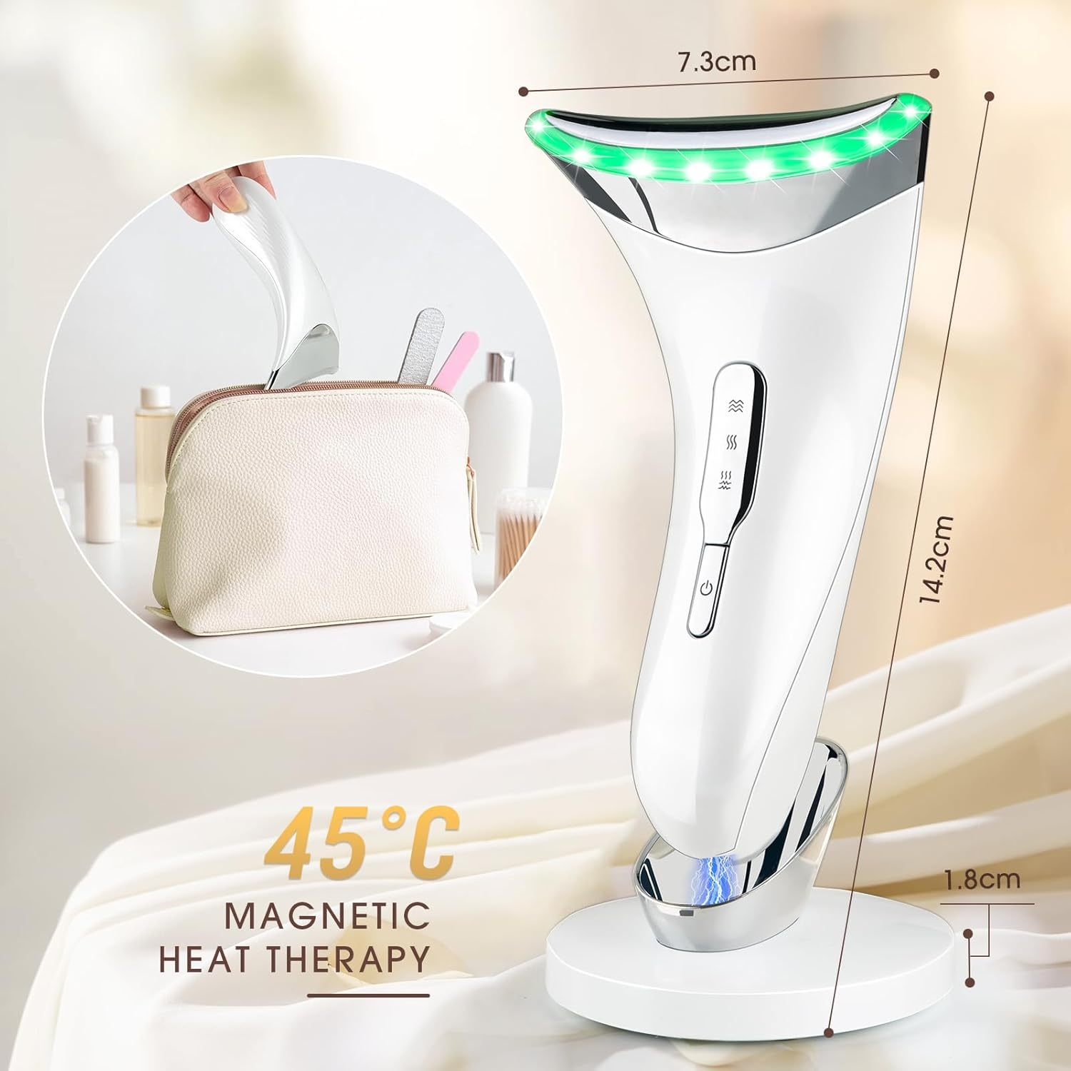 Facial Massager Face Lifting Device: Electric Skin Tightening Machine Neck Lift with 45&deg;C Heat EMS Massage - 3 LED Microcurrent Wand Anti-Wrinkle - Anti-Aging Neck Eye Massagers for Skin Care image number 1