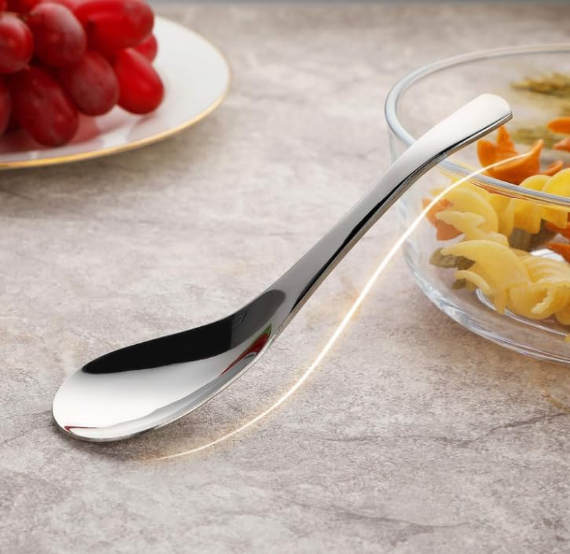 Tiokin Soup Spoons Set of 4,Stainless Steel Table Spoons for Rice Soup,Thick Ramen Spoon, Asian Spoon for Home,Restaurant,Hotel, Dishwasher Safe image number 5