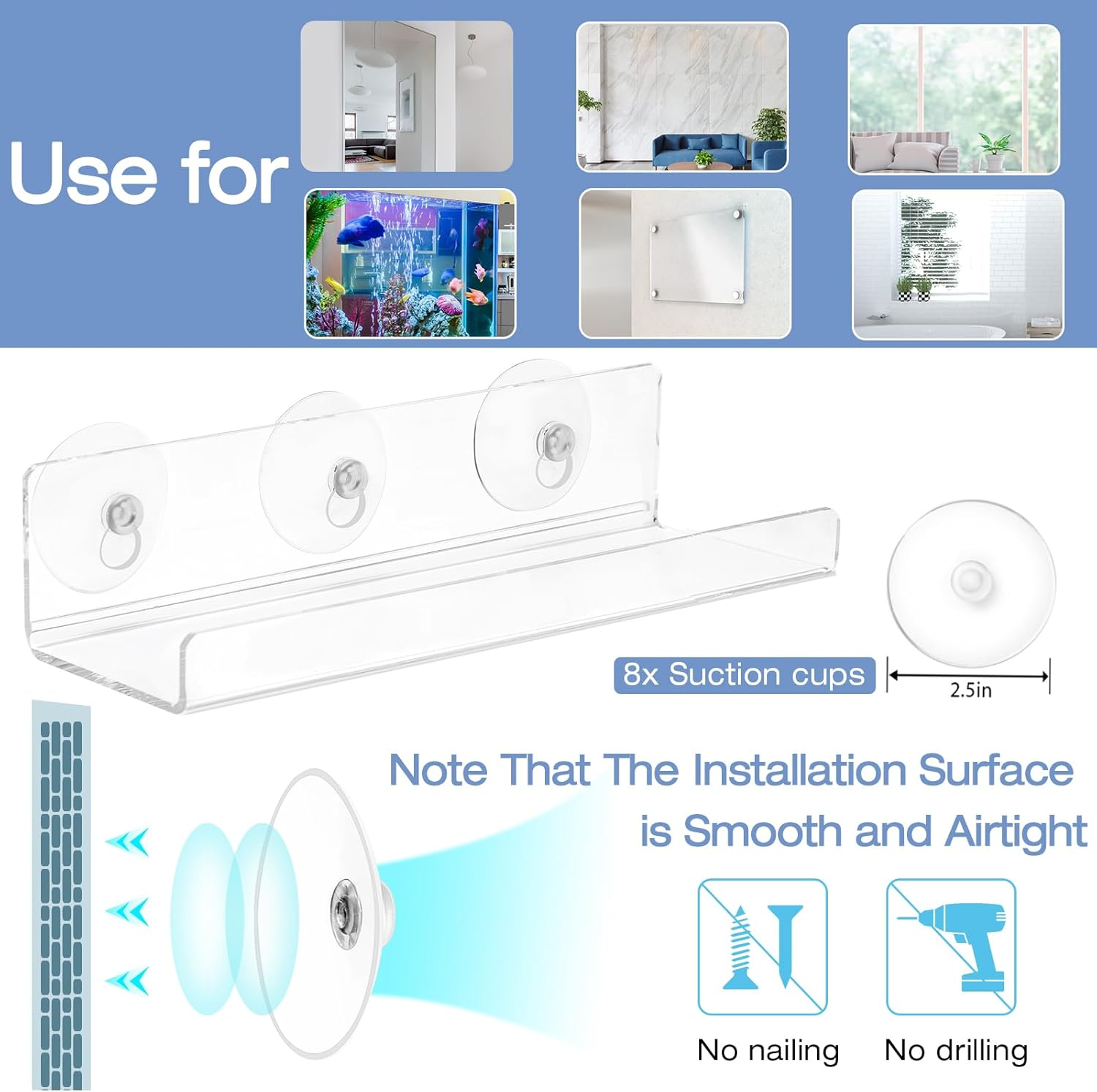 2-Pack 12 Inch Window Plant Shelves - Acrylic Suction Cup Sill Extender for Succulents, Herb Planters, Micro Greens, Bathroom Organizer, Display Stand & Cosmetics Storage | Space-Saving image number 3