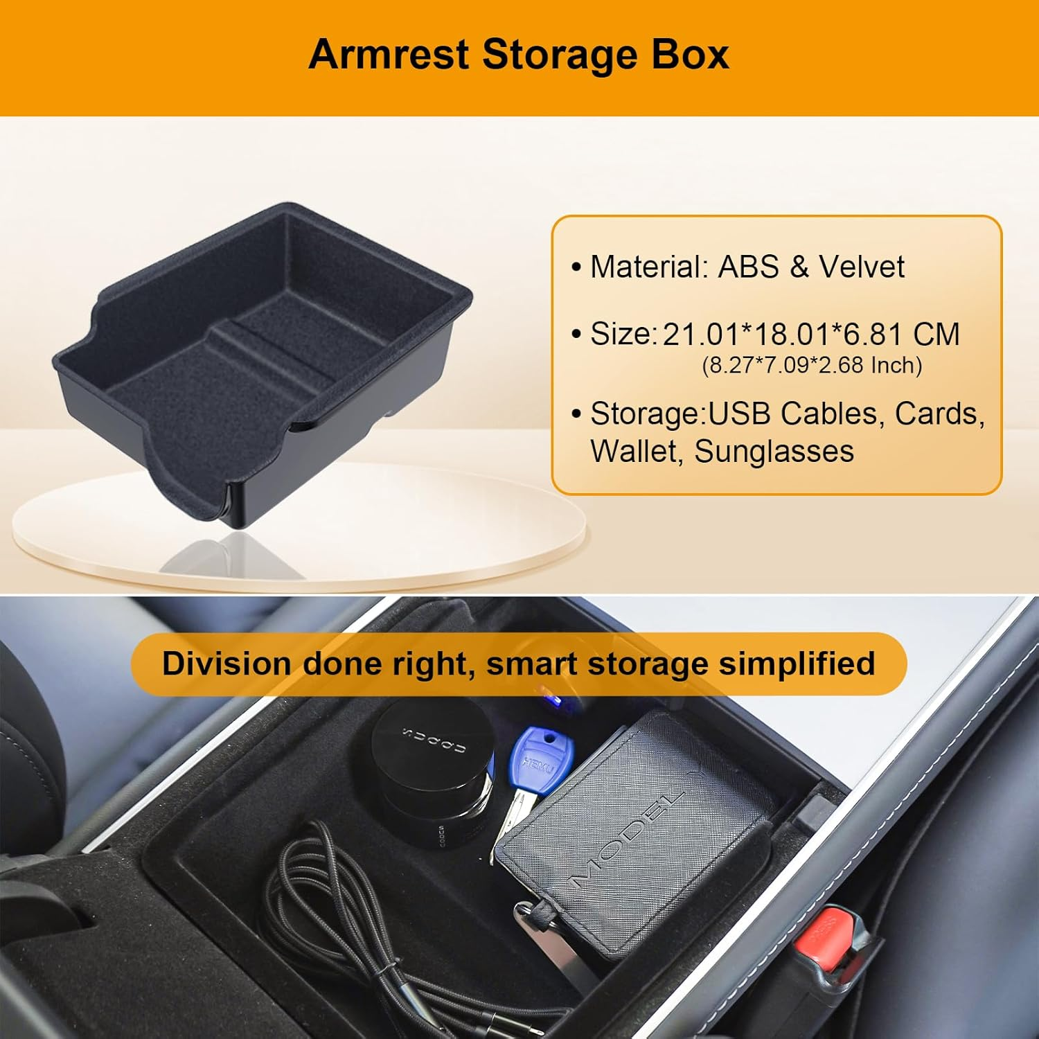 Center Console Organizer Tray 5PCS for Tesla Model Y Accessories 2024 2023 2022 2021 2020, Armrest Storage Tray and Hidden Storage Box, Cup Holder Insert, under Seat Storage Box image number 1