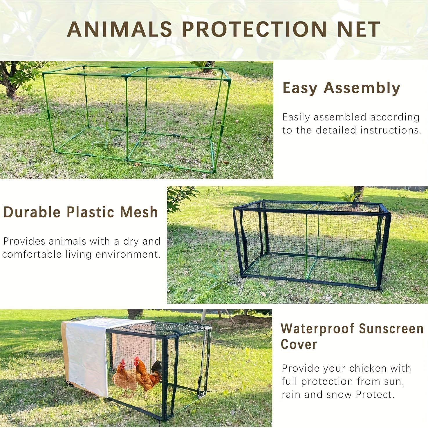 Movable Chicken Fence with Waterproof Cover, 4.13 X 2.17 X 2.17 Ft Pe Small Animal Enclosure for Chickens, Ducks, Rabbits and Small Animals, Indoor and Outdoor Use image number 5