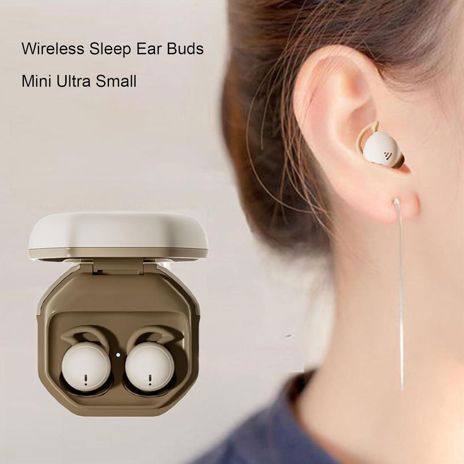 Small Wireless Sleep Earbuds, Invisible Sleep Headphones with Charging Case, 5.3 Mini Sleeping Earbuds for Side Sleepers (Milky Tea Color) image number 2