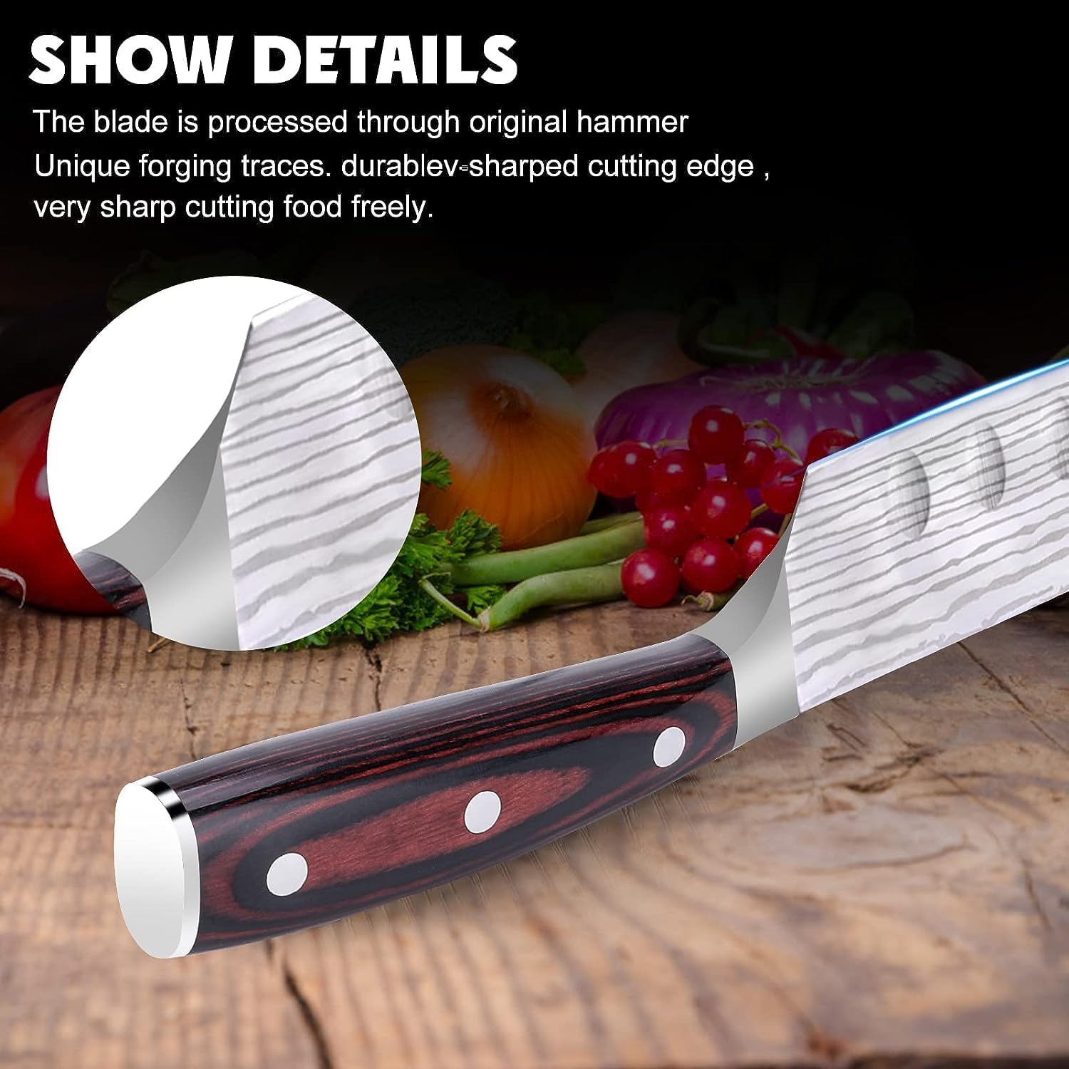 Chef Knife 8 Inch Kitchen Knife Ultra Sharp Home Cook Knife 5Cr15Mov Chefs Knife Ergonomic Pakkawood Handle Knives Choice & Kitchen Gadgets image number 3