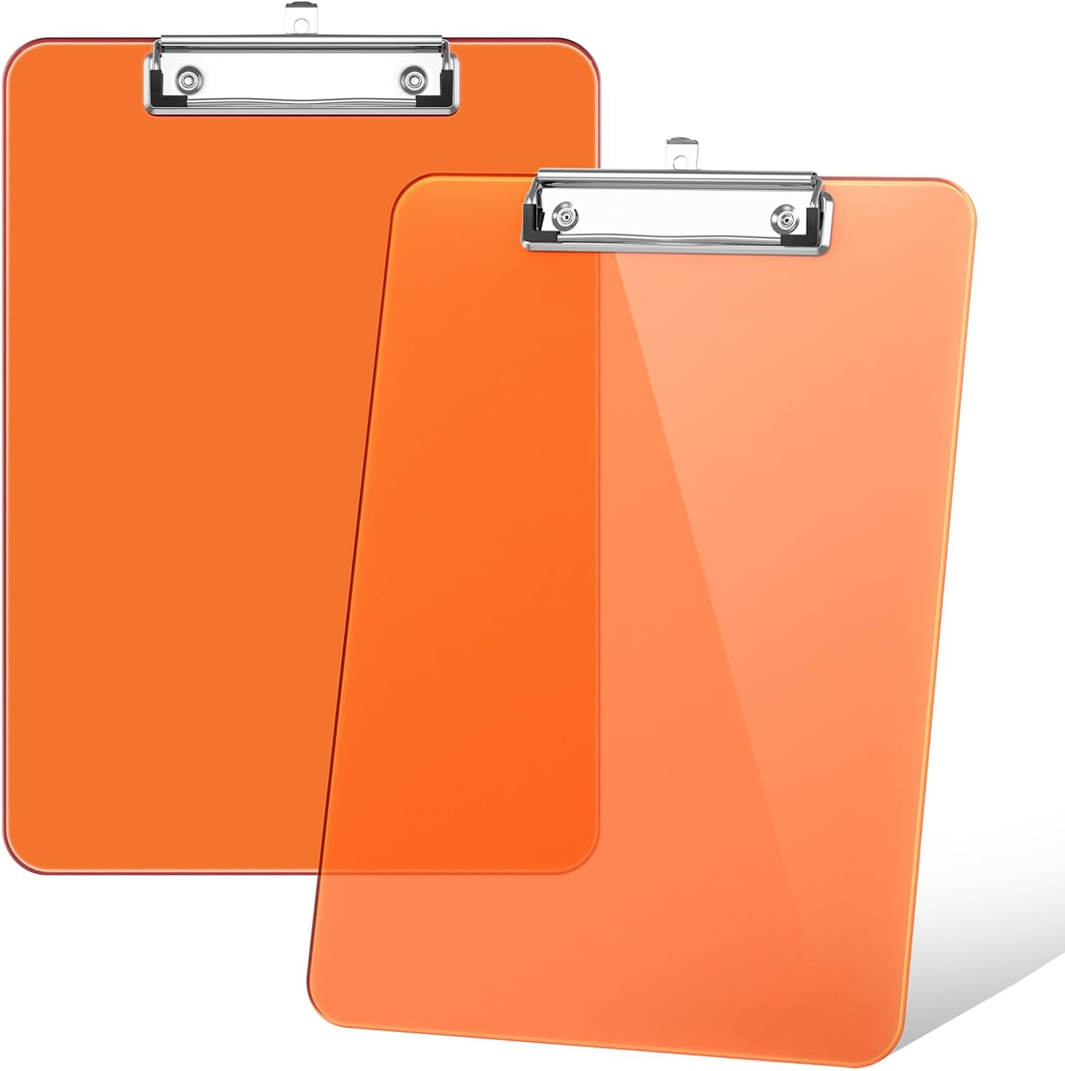 Rimilak 8.5 X 11 Plastic Clipboards Set of 2, Low Profile Metal Clip, Translucent Board, 12.5 X 9 in Letter Size, Office Supply, Back to School, Orange image number 1