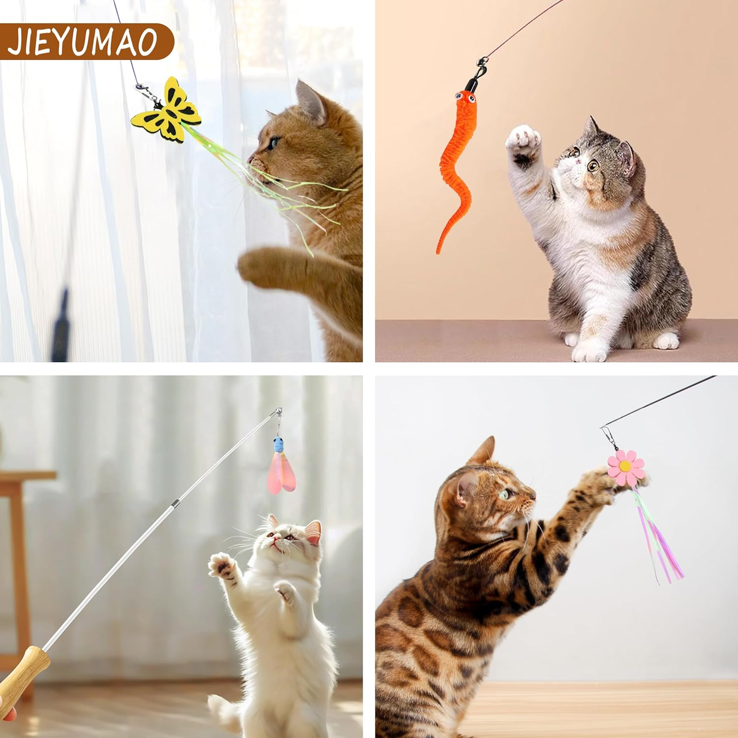 10Pcs Multicolor Cat Wand Attachments, Cat Teaser Toy Refills for Playing, Exercising, Adult Cats image number 2