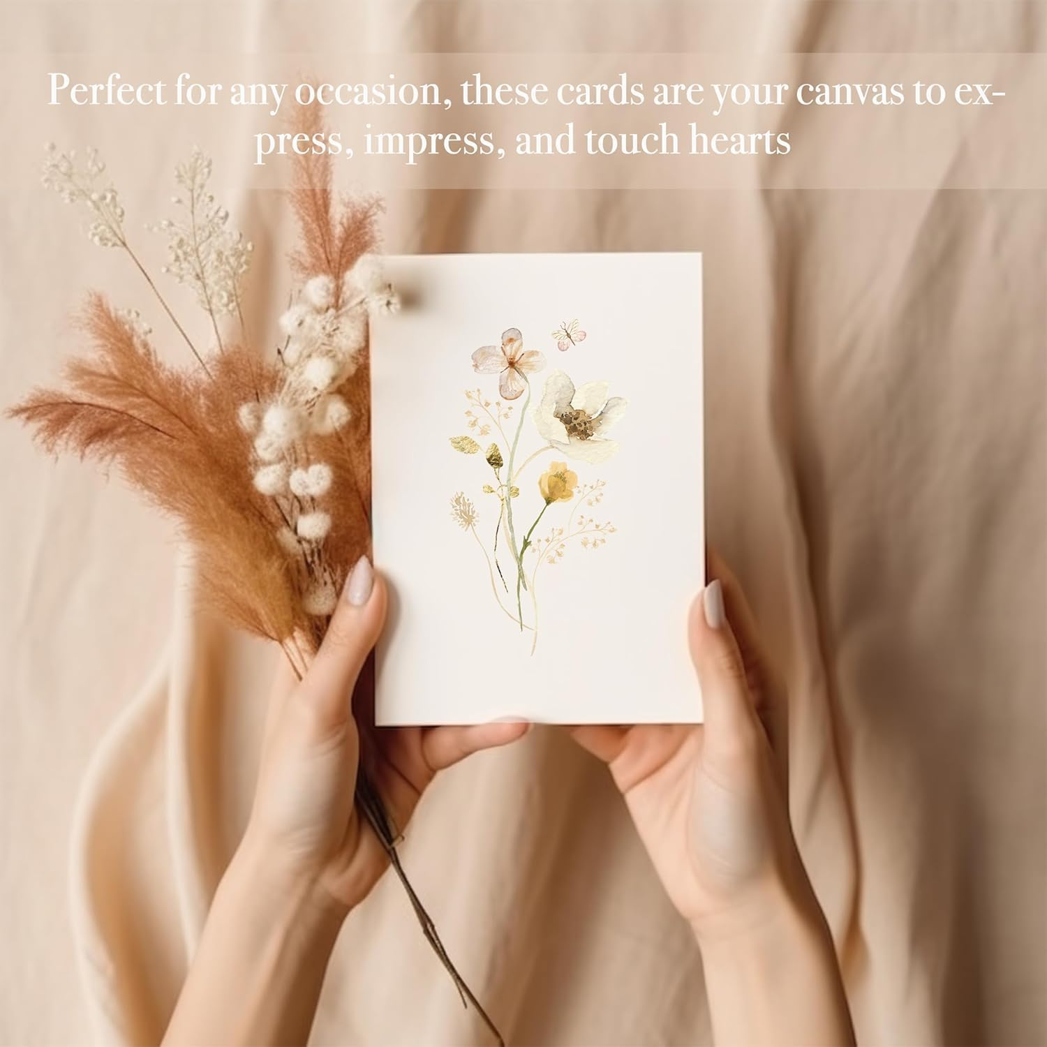 Blank Cards, Blank Greeting Cards 4X6, 40Pack -Elegant Floral Design Blank Greeting Cards, Note Cards with Matching Peel-And-Seal Rustic Envelopes for All Occasions