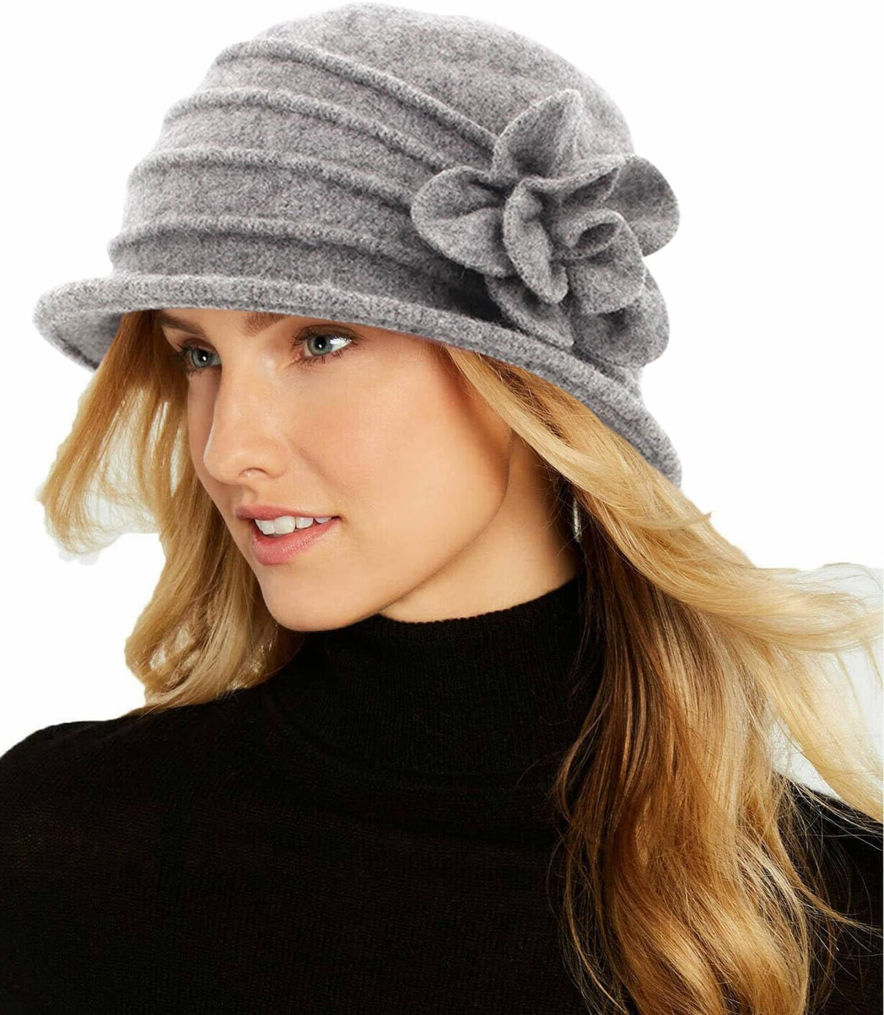 Womens 1920S Vintage Upturn Brim Wool Blend Cloche Church Hat Winter Felt Bucket Bowler Hat Crushable Foldable image number 2