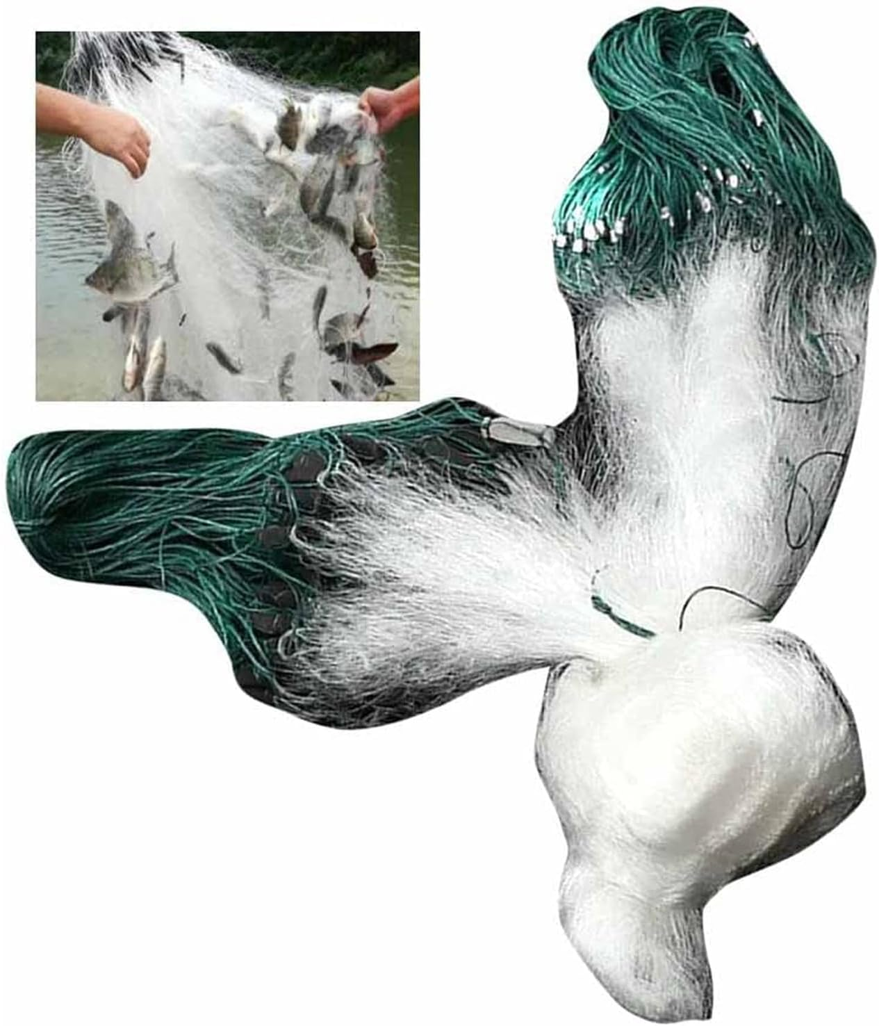 CAJJYRUWE Folding Fish Sticky Net Three Layer Mesh Nylon Floating Fishing Net Automatically Trap Catch Stick More Fish Easily Portable Folded Reuse Durable Size 25X1.5M or 984X59Inch for River Lake image number 6