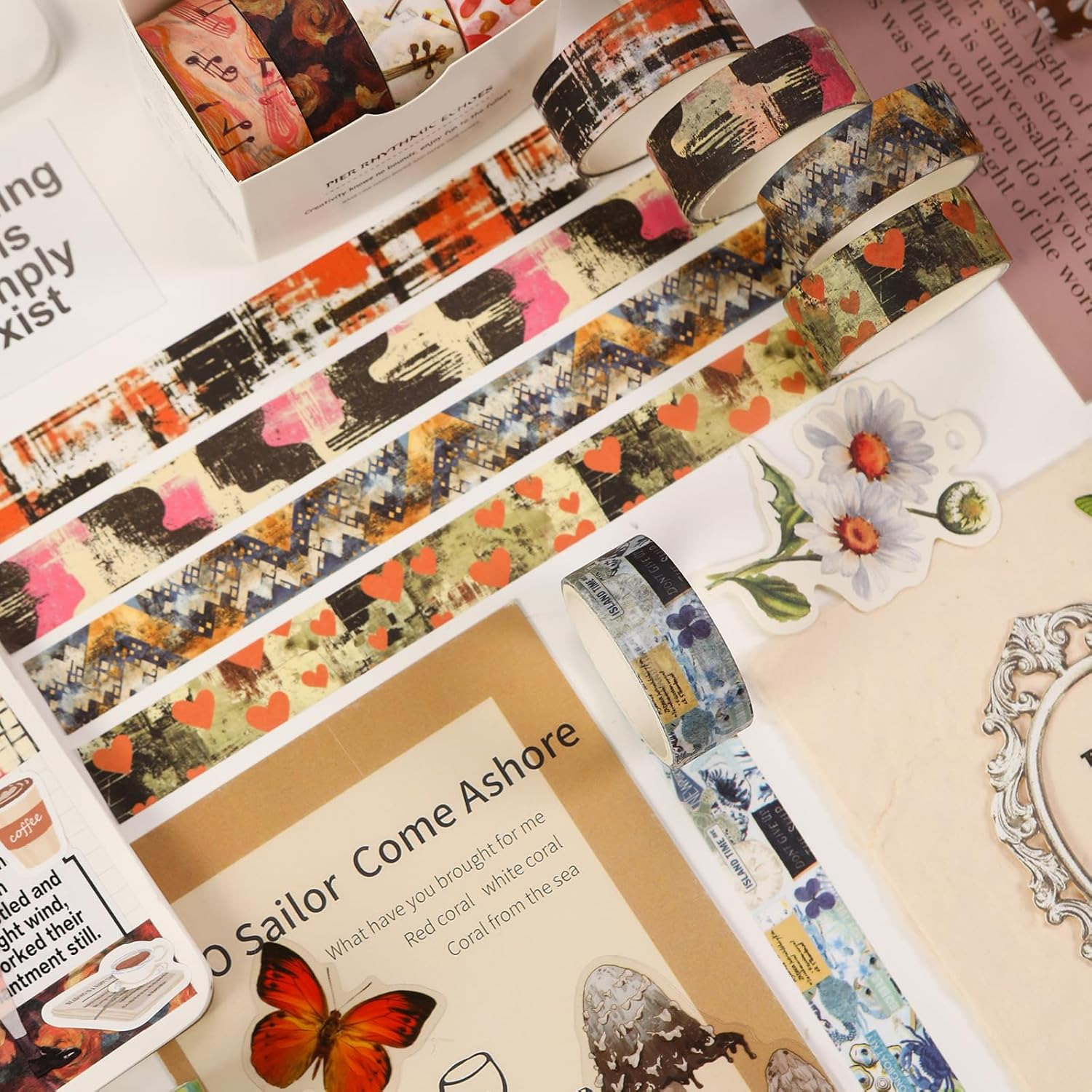 YUBBAEX 12 Rolls Artistic Expression Washi Tape Set Fine Arts Masking Tape Retro Plants Decorative for DIY Crafts, Bullet Journal Supplies, Planners, Scrapbook, Card/Gift Wrapping (2-Ethereal) - 1-Graffiti image number 2