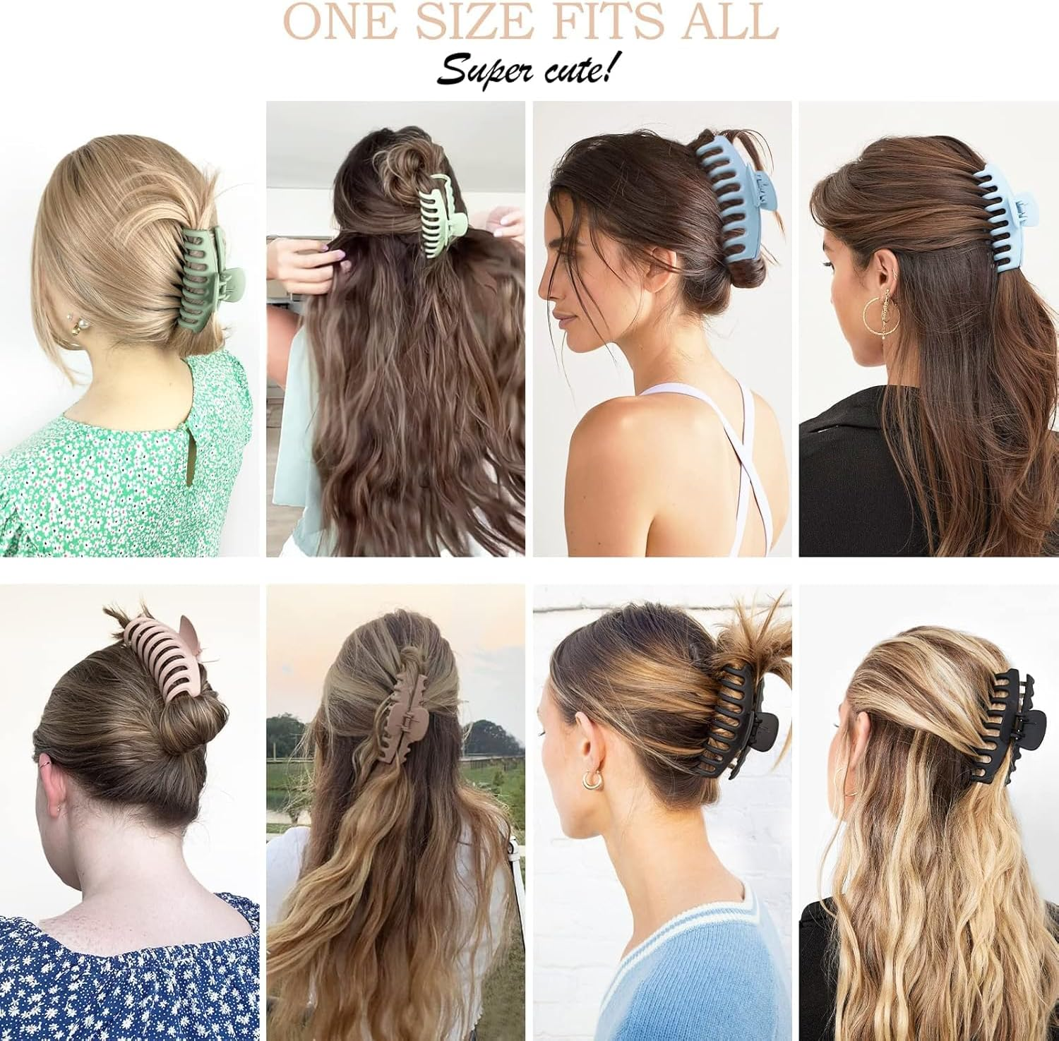 Large Hair Clips 12 Pieces Flower Hair Clips for Thick Hair Large Hair Clips Cute Hair Clips 3 Styles Hair Clips for Thin Hair Women (Khaki, Green, Blue, Black) image number 3