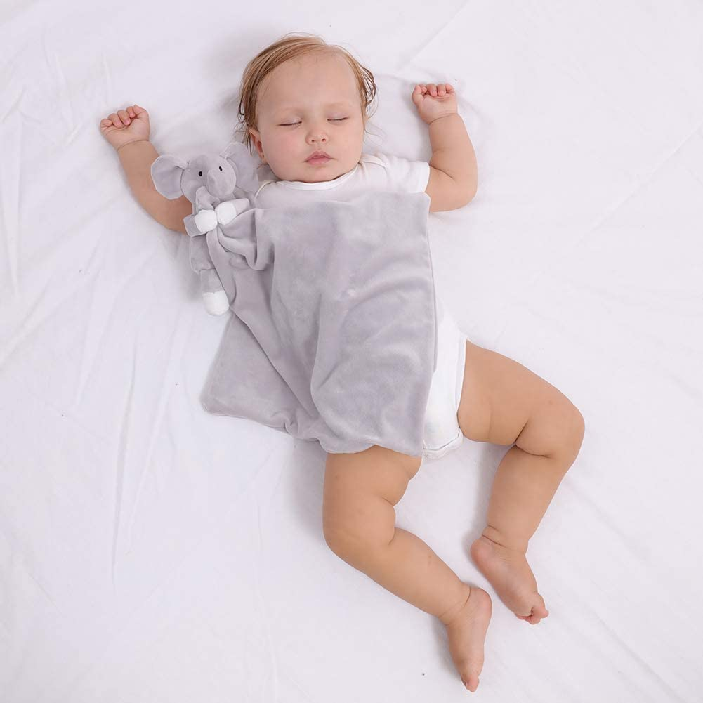 Apricot Lamb Stuffed Animals Security Blanket Gray Elephant Infant Nursery Character Blanket Luxury Snuggler Plush(Gray Elephant, 14 Inches) image number 2