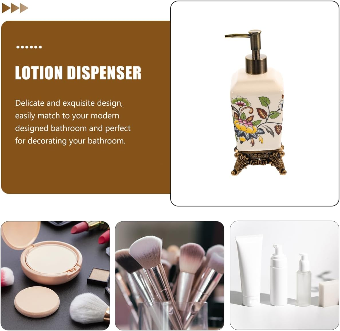 BESTOYARD Vintage Ceramic Soap Dispenser 340ML with Flower Printing Design, Easy-To-Use Lotion Holder for Home and Hotel Use image number 4