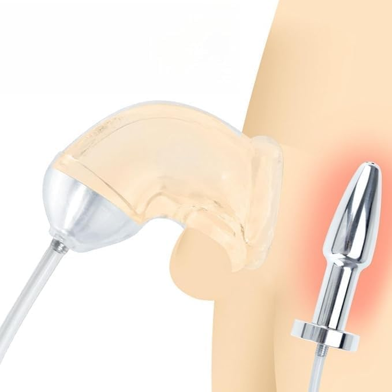 Chastity Device Anal Plug and Silicone Chastity Cage, Latex Penis Sheath Flow into the Anal Catheters Cage Metal Small Male Adult for Men Sex Toys image number 1