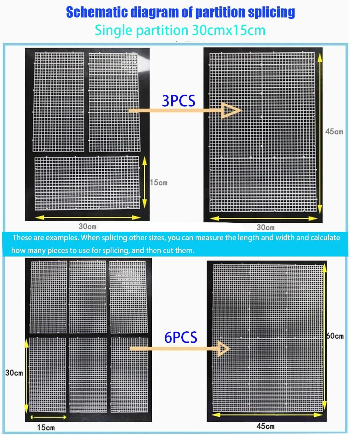 YELINTIAN Fish Tank Bottom Isolations Set, Fish Tank Divider Spliceable, 6 Pcs Aquarium Divider Trays with 4Pcs Suckers for Aquarium Crate Mixed Breeding and Bottom Protection in Aquascaping (Black) image number 2