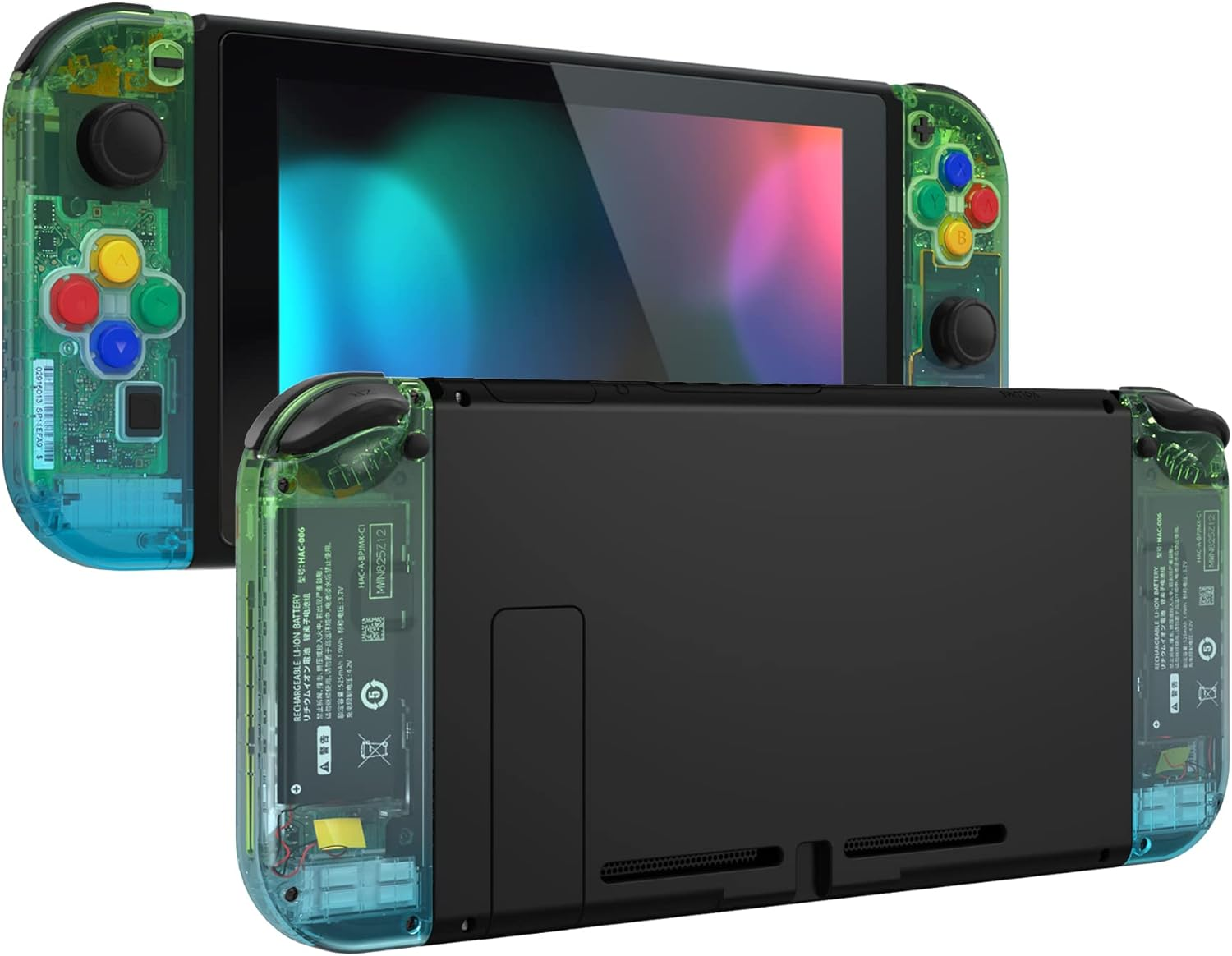 Extremerate Gradient Translucent Green Blue Joycon Handheld Controller Housing with Colorful Buttons, DIY Replacement Shell Case for Nintendo Switch & Switch OLED Model Joy-Con &ndash; Console NOT Included image number 3