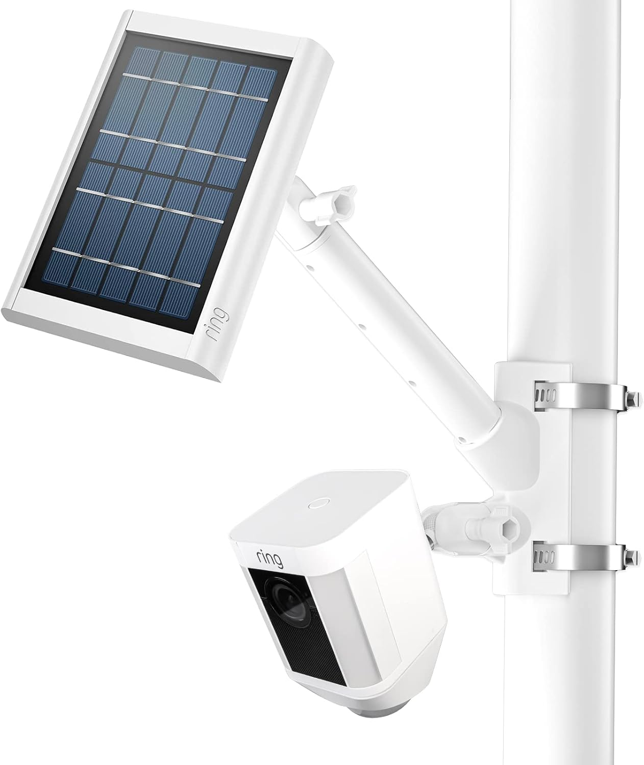 HOLACA 2-In-1 Pole/Railing Mount for Ring Stick up Cam,Ring Spotlight Cam& Solar Panel (White) image number 2