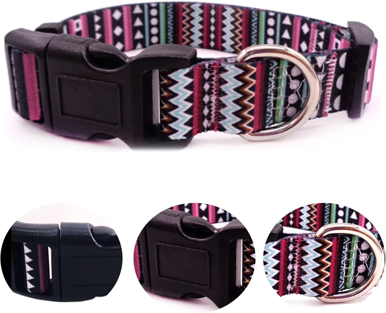 Dog Collar, Print Floral Adjustable Soft Stylish Pet Collar with Safety Buckle, Themed Flower Print Comfortable Soft Cute Dog Collar for Small Medium Large Dogs M image number 4