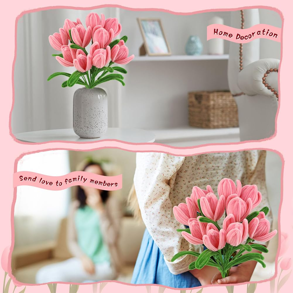 200Pcs Pipe Cleaners Craft Supplies Set, Pink Olivegreen Pastel Chenille Stems with 20Pcs Flower Stems, Chenille Stems for DIY Art and Craft Projects Creative Gift Wrapping Party Decorations image number 2