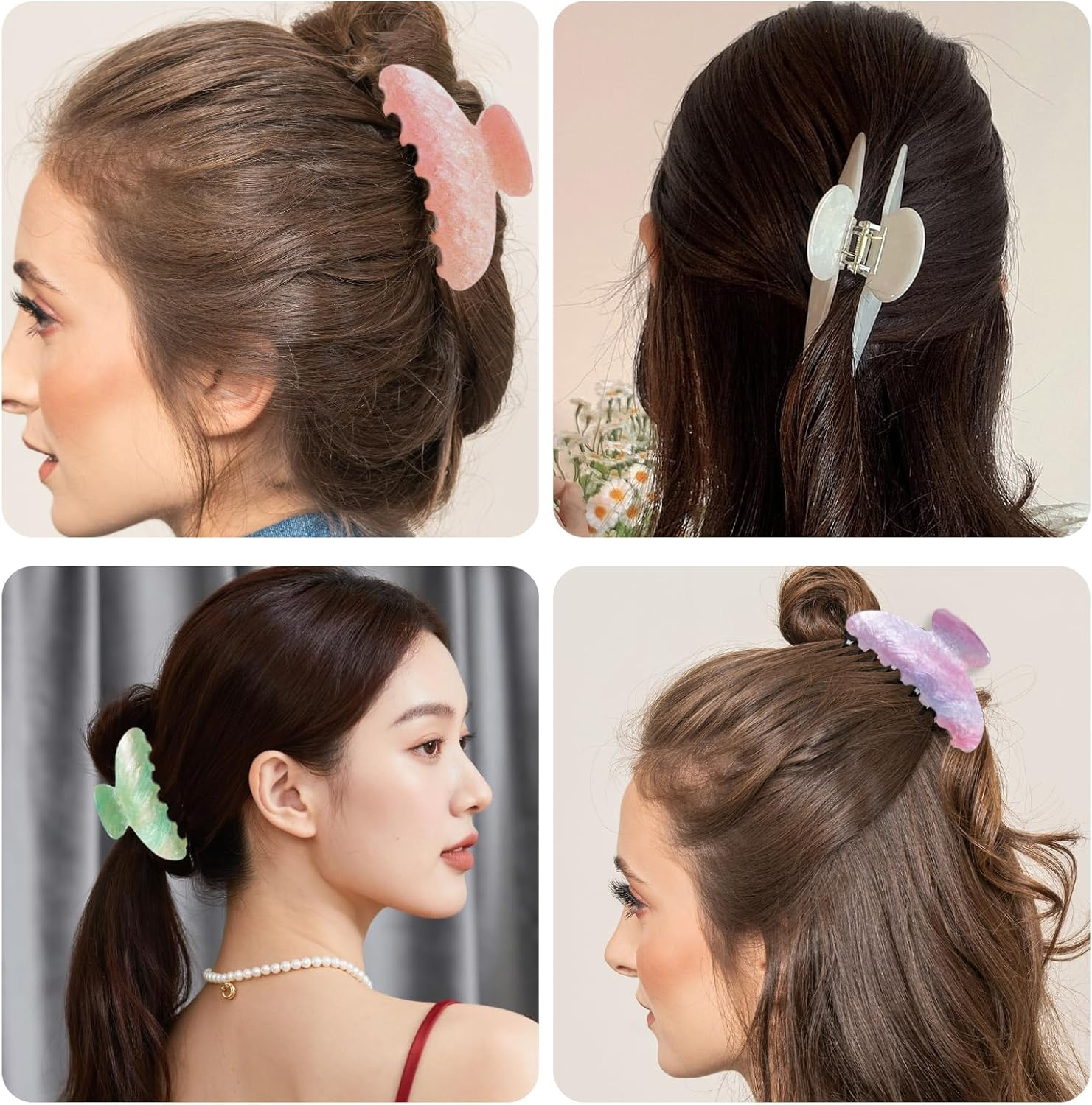 Hair Clips Large Set (Pack of 4) - Hair Clips for Thick Hair, Large Acrylic Claw Clips, Hair Barrettes (Glitter: White/Purple/Pink/Green) image number 2