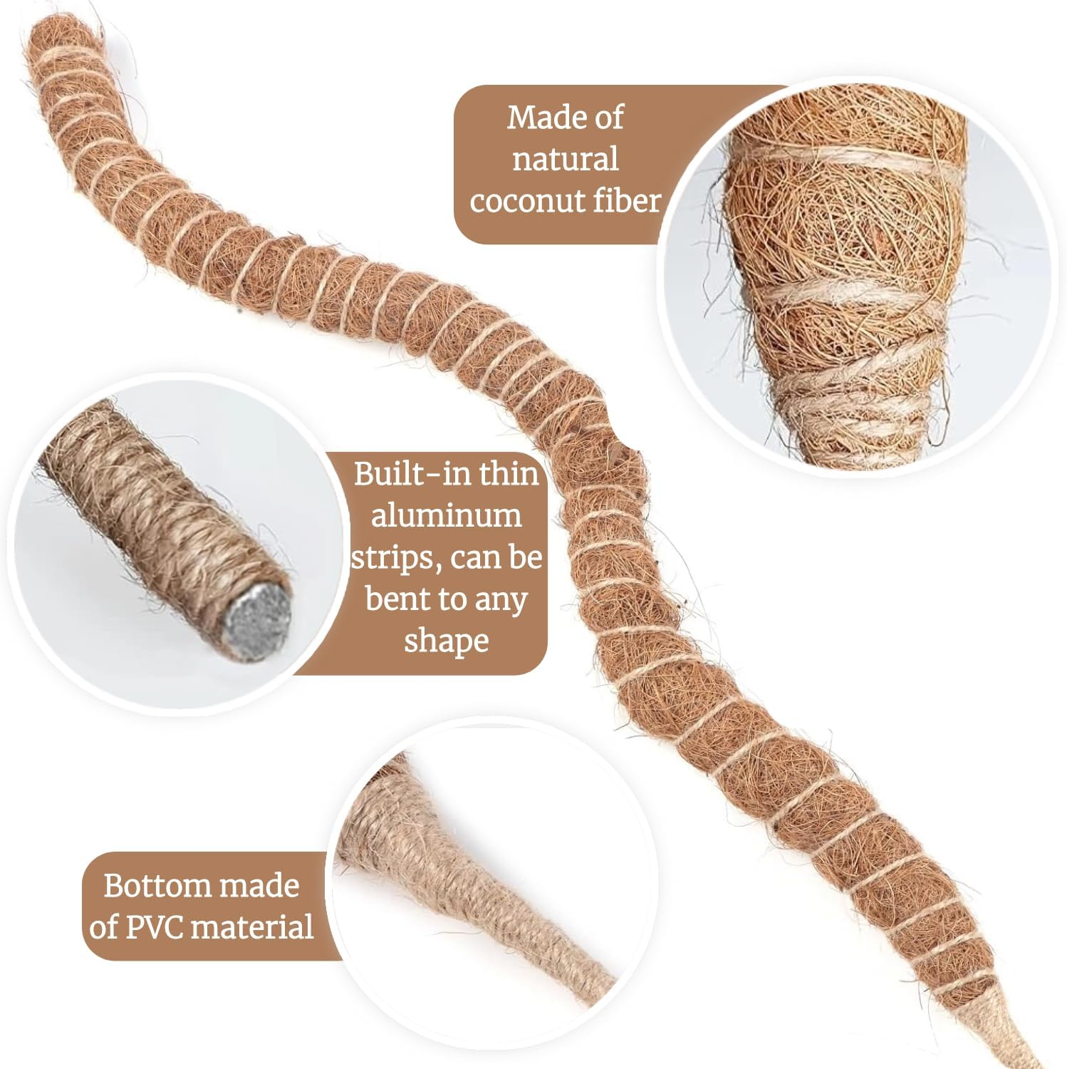 Moss Pole Monstera Support, Bendable Stakes for Indoor Climbing Plants, Tall Garden Trellis Stick for Pothos, Potted Plants (H:90Cm)