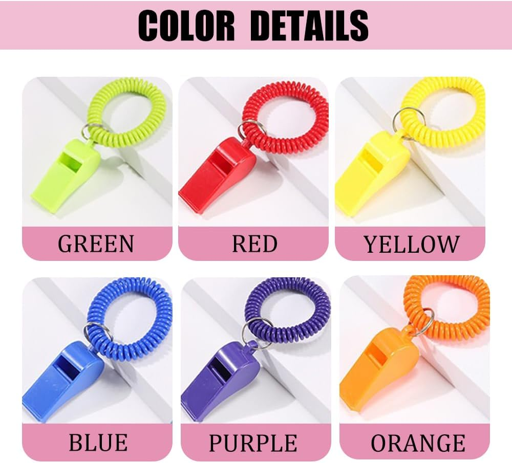 6 Pcs Loud Plastic Sports Whistles with Stretchable Coil Wrist Keychain Ring - Ideal for Coaches, Referees, Lifeguards, and Emergency Use in 6 Vibrant Colors image number 2