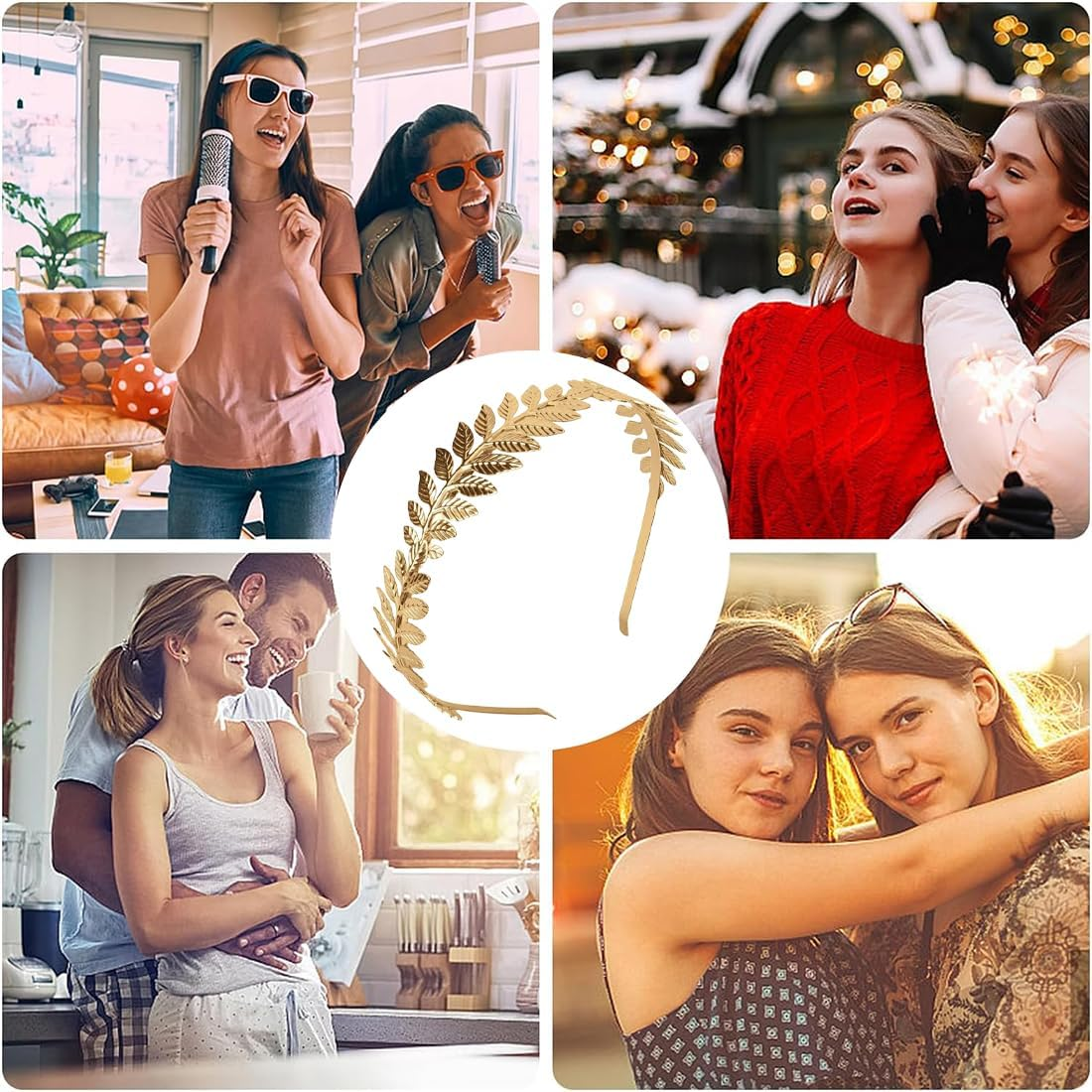 Pack of 2 Roman Goddess Headbands in Gold - Women'S Hair Band for Bride, Girls & Boho Wedding - Laurel Wreath Hair Accessories with Golden Leaves as Crown Accessory image number 1