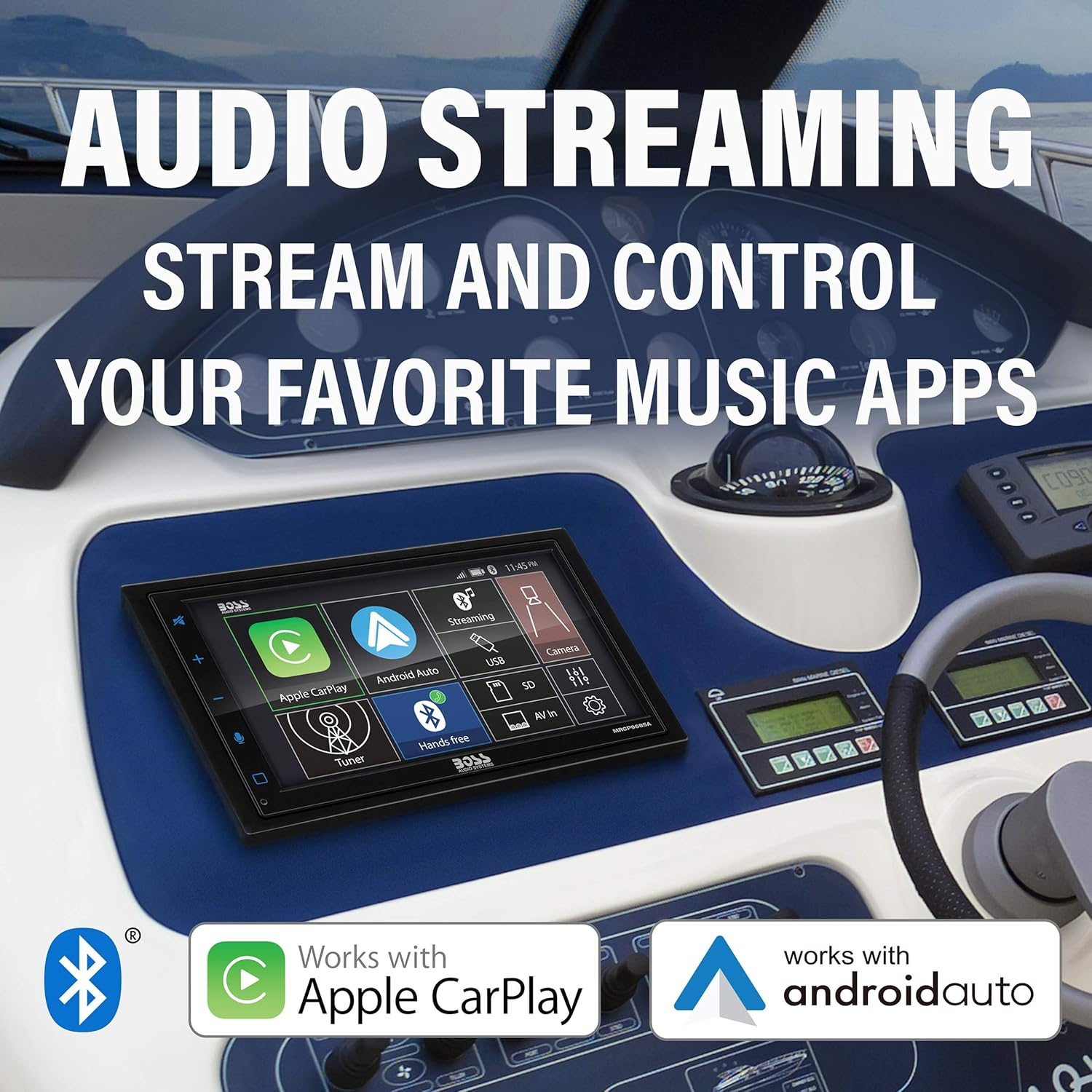 BOSS Audio Systems MRCP9685A Marine Boat Stereo &ndash; Apple Carplay, Android Auto, 6.75 Inch Double Din, Touchscreen, Bluetooth Head Unit, Radio Receiver, No CD DVD Player image number 2