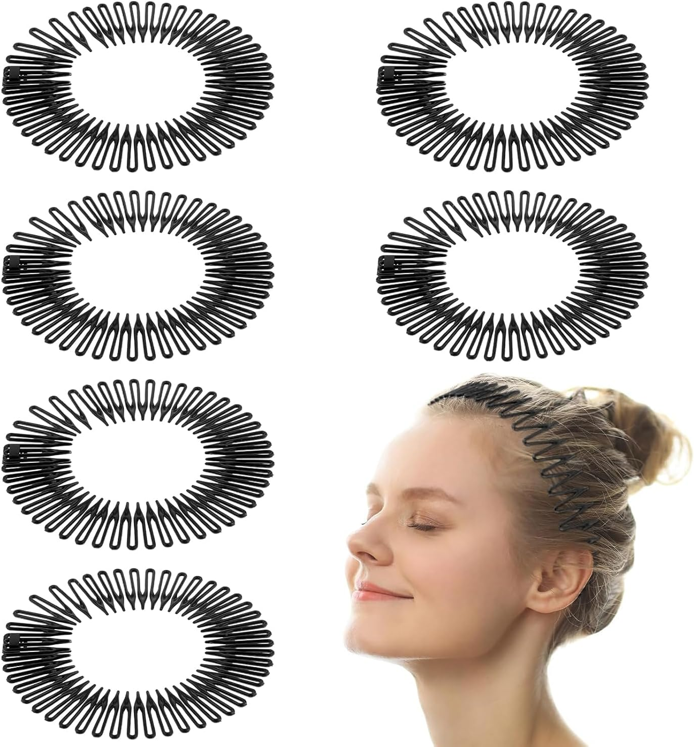 6Pc Stretch Comb Hair Band - Flexible Circle Comb Headband image number 1