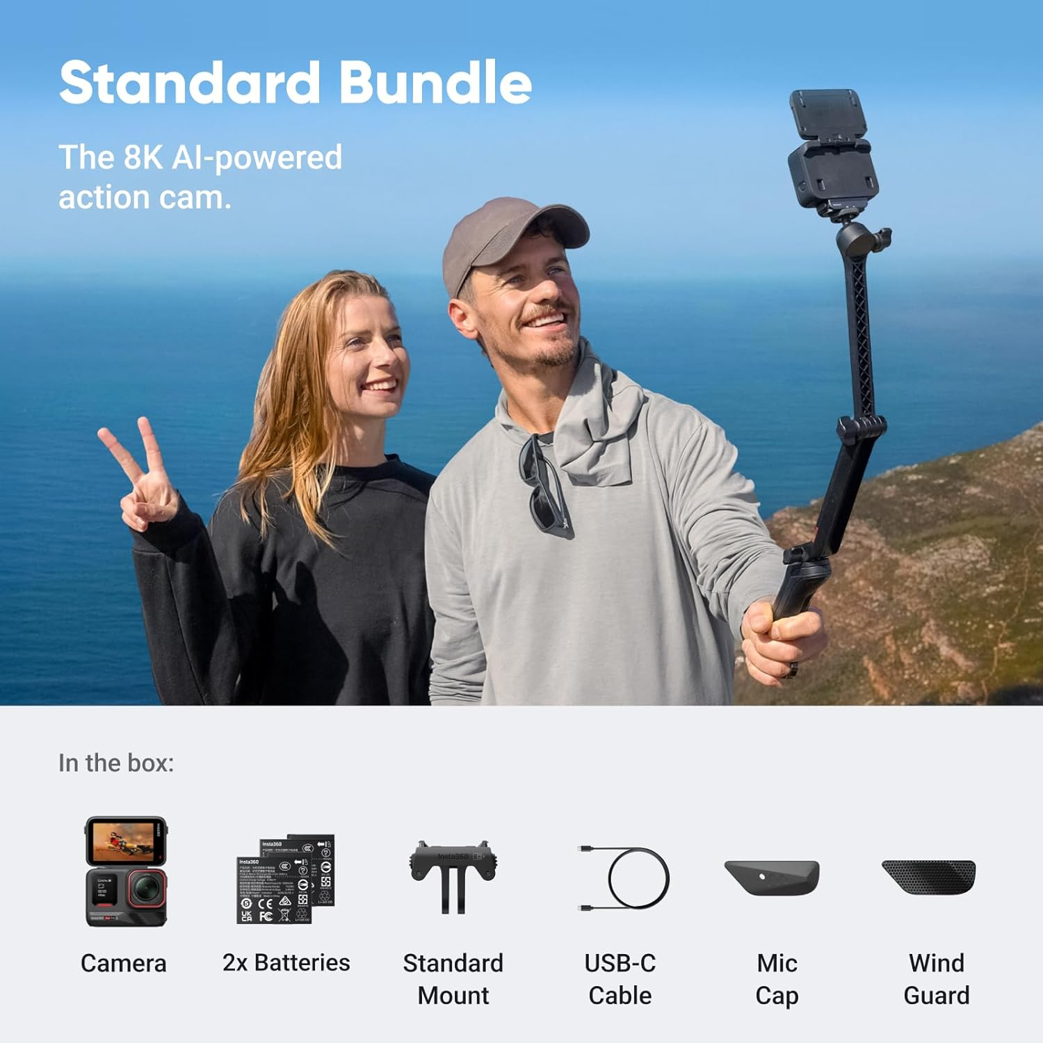 Insta360 Ace Pro 2 Standard Bundle -8K Waterproof Action Camera Co-Engineered with Leica, 1/1.3" Sensor, Dual AI Chip, Leading Low Light, Superior Audio, Flip Screen & AI Editing for Motorcycling image number 1