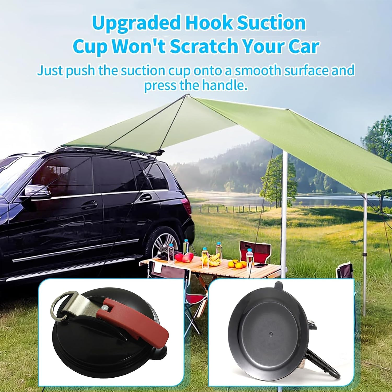 Zalizr 2 Pcs Heavy Duty Window Suction Cups, Vacuum Suction Cup Hangers with Securing Hooks, Camping Essentials Anchor for Car Side Awning, RV, Boat, Truck image number 3