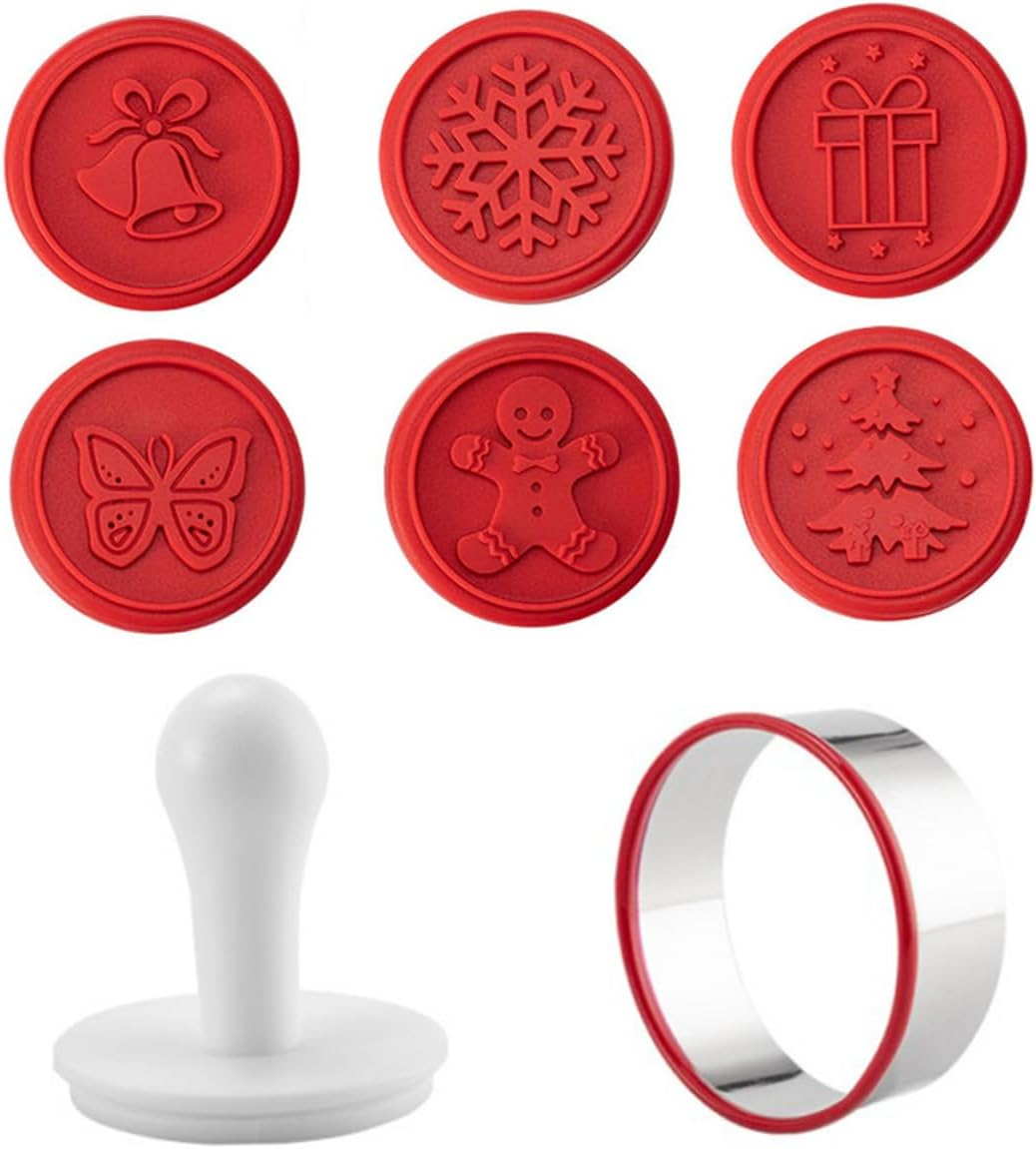 Amosfun Christmas Cookie Seal Biscuit Molds for Baking Stamps DIY Christmas Decorations Baking Mold Hand Press for Biscuit Cutter image number 6