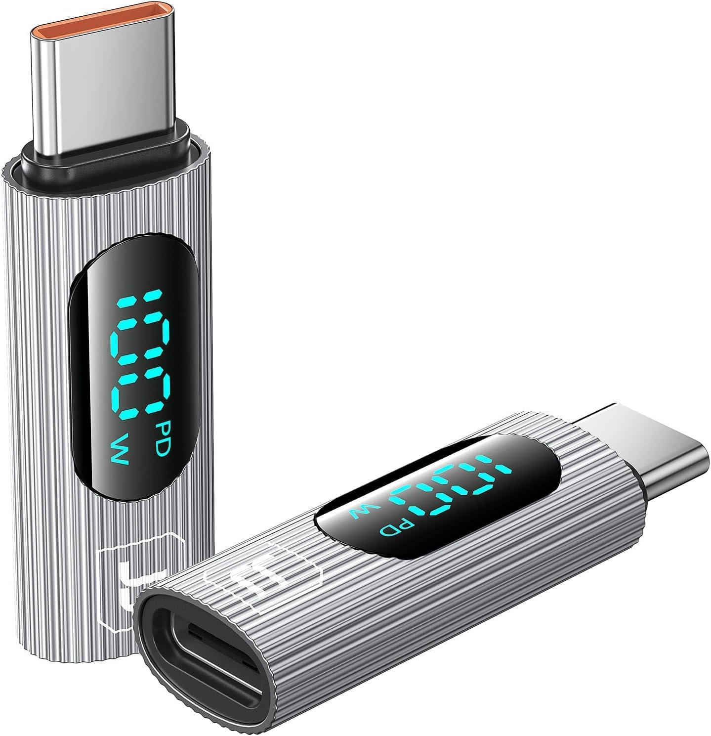 USB C Adapter, 2Pack 100W High-Speed USB C Female to USB C Male Extension Adapter with Advanced Digital Power Meter, Compatible with Iphone 15 Pro Max, Ipad Pro, Macbook Pro & All USB C Devices