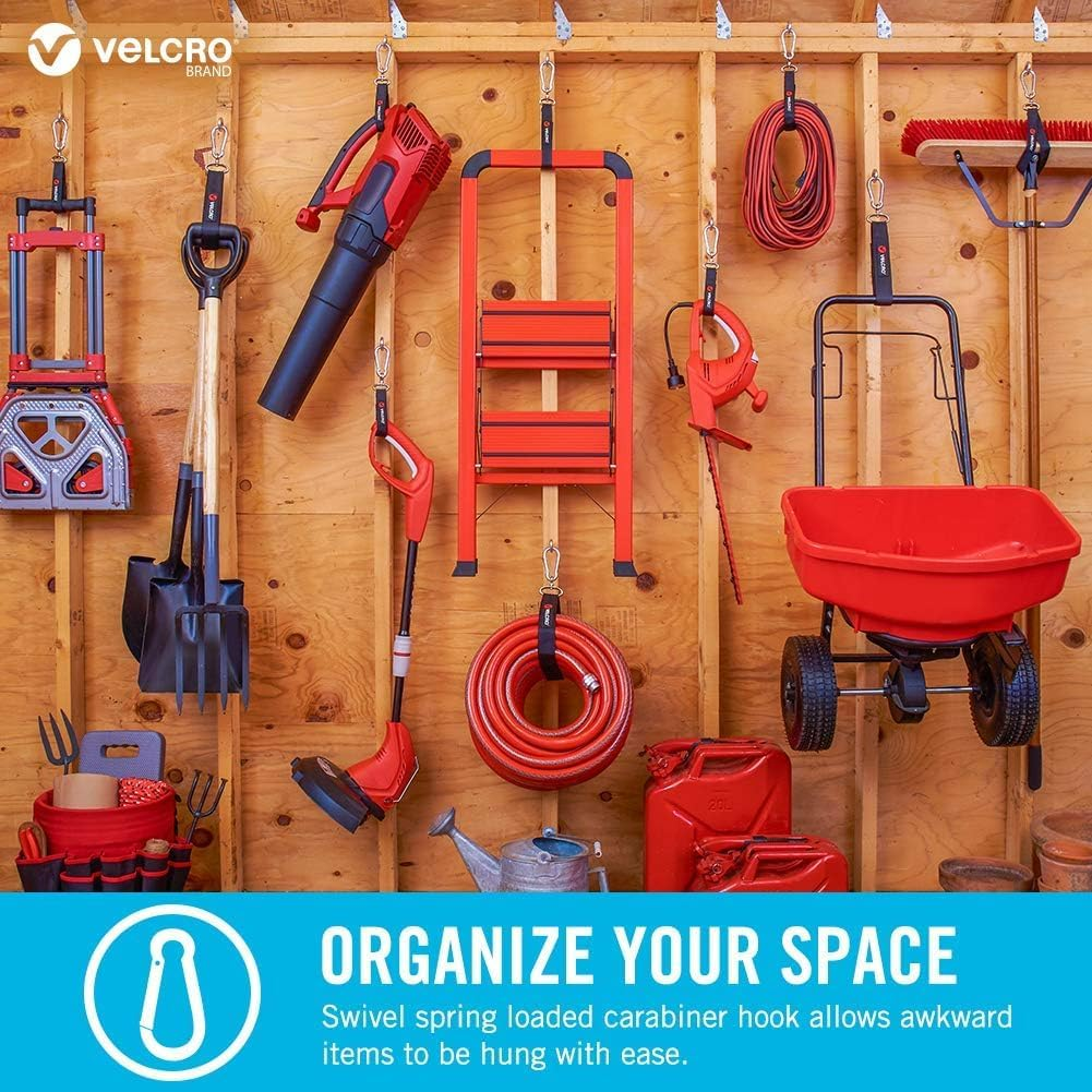 VELCRO Brand VEL-30196-USA Easy Hang Strap with Carabiner Clip Attach Water Bottles and Accessories to Bikes, Bags and More. Organization for Garden, Shed, RV. Extra Small-1Pk, Black image number 4