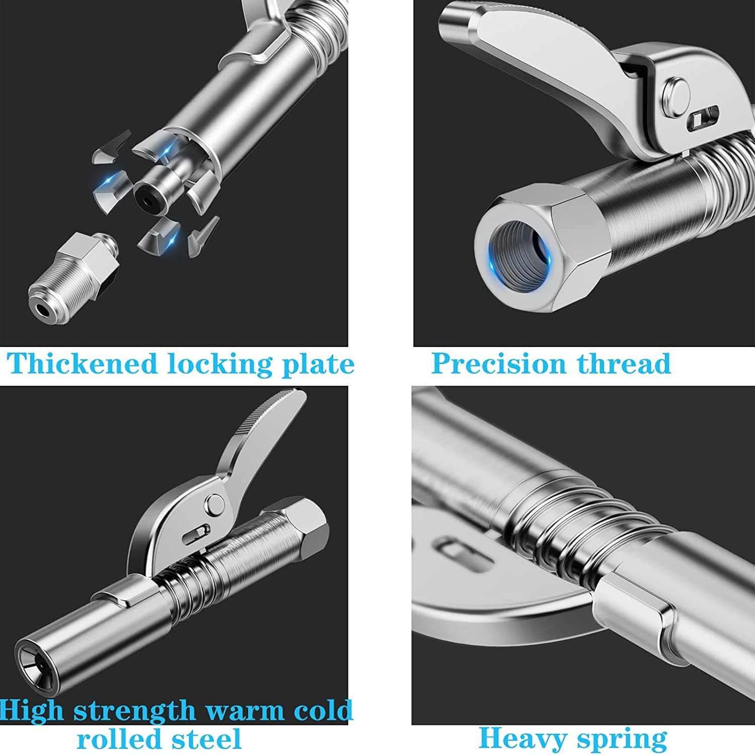 YUENTOEN Grease Gun Coupler, High Pressure Grease Nipple, Heavy-Duty Quick Lock and Release Grease Coupler, Rated 12000 PSI, Compatible with All Grease Guns 1/8" NPT Grease Gun Fittings image number 3