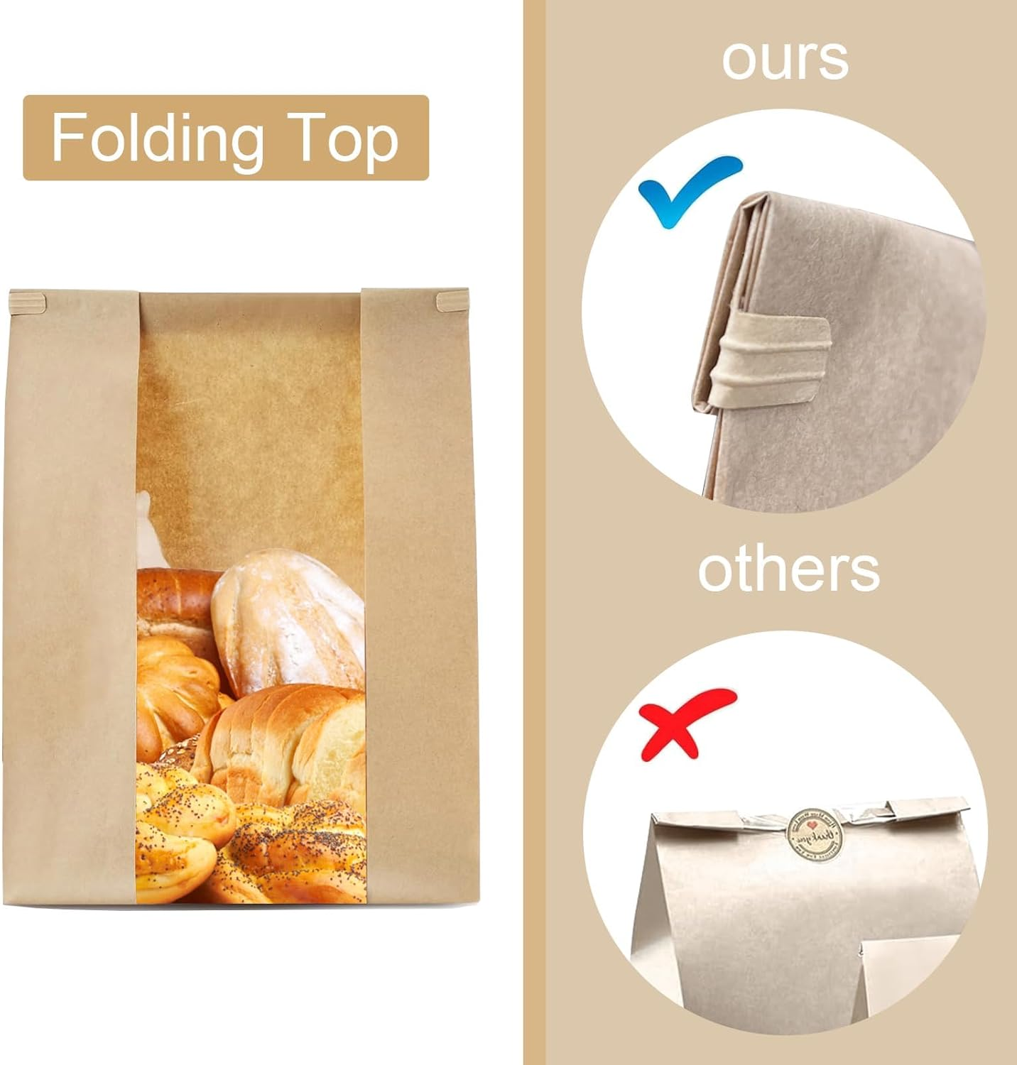 ZERIFAM 30Pcs Paper Bread Bags with Window - Paper Sourdough Bread Bags with Tin Strip Large Bakery Bags image number 3