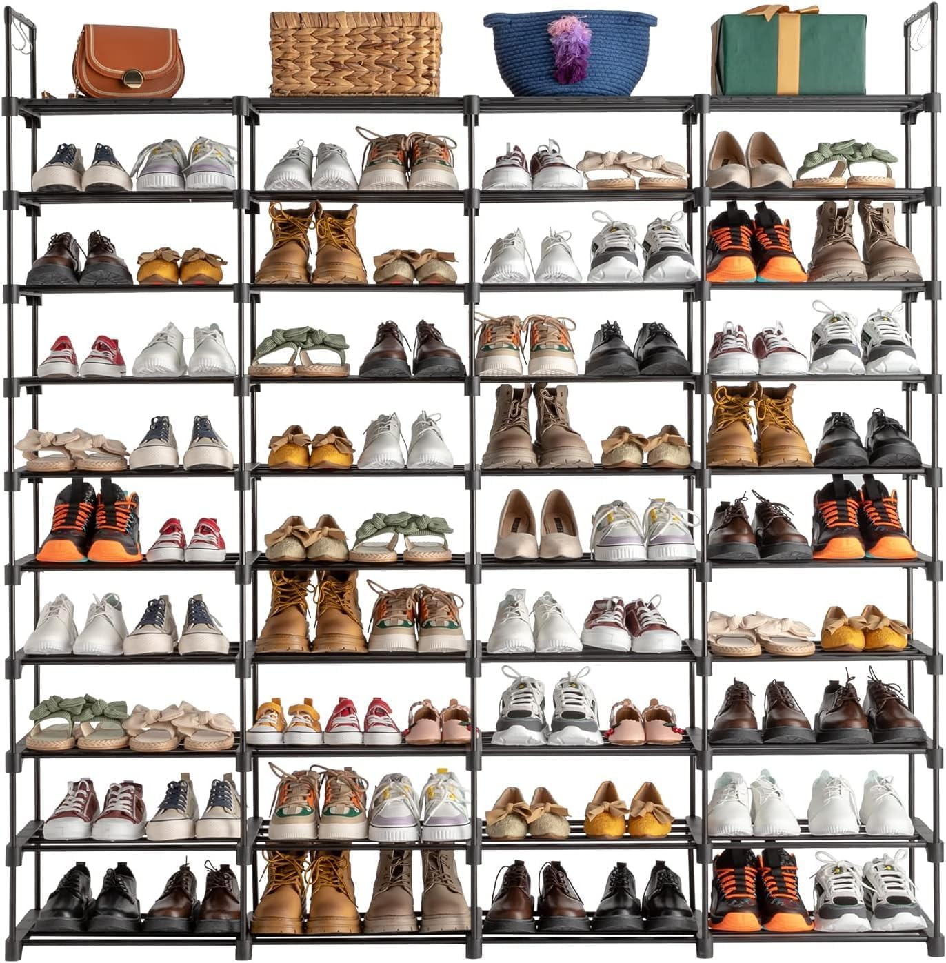 10 Tiers Shoe Rack, Tall Large Capacity 50 Pairs Wide Shoe Organizer Sturdy Shoe Shelf for Entryway with Shoe Storage for Closet, Bedroom, Non-Woven Fabric Large Metal Shelf image number 5