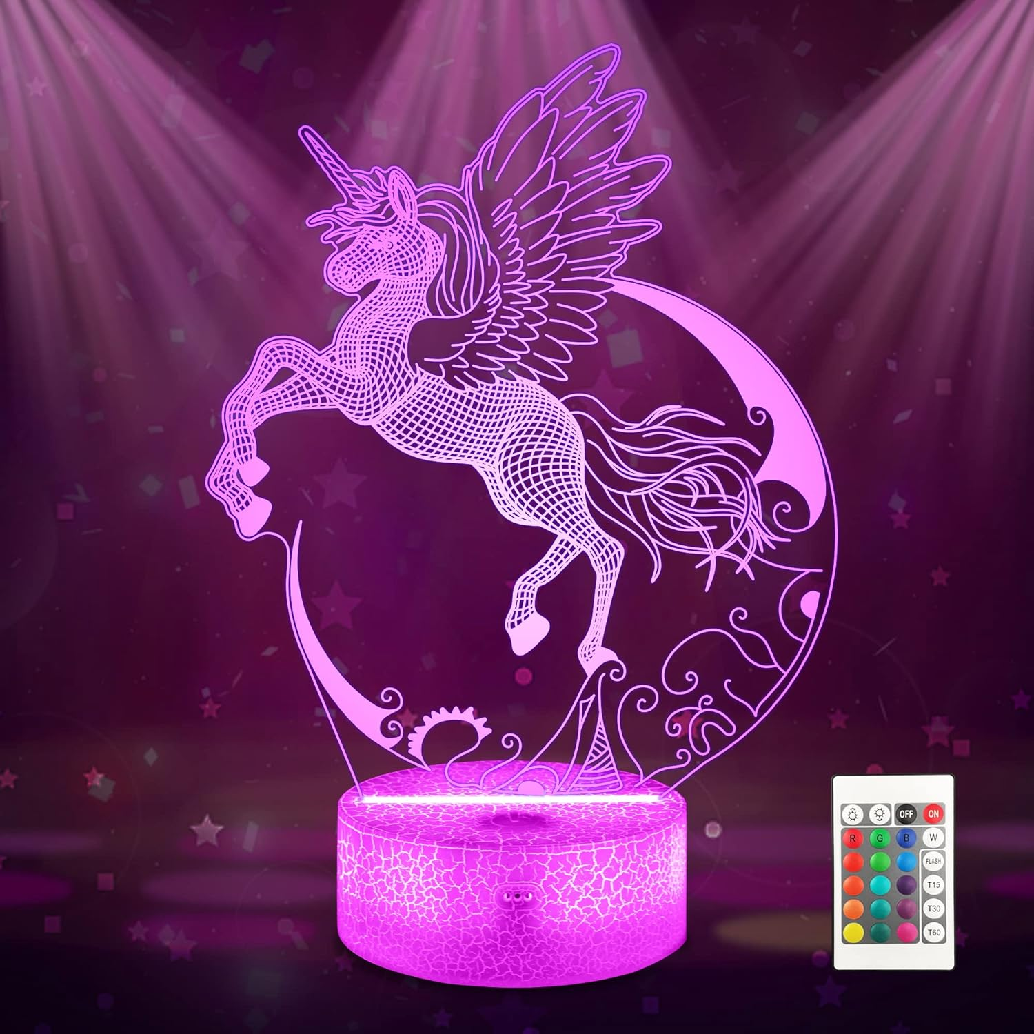 Unicorn Night Light for Kids, Ammonite Unicorn 3D Illusion Lamp 16 Colors Change with Remote & Timer Unicorn Bedside Light as Birthday Gifts for Girls Women image number 4
