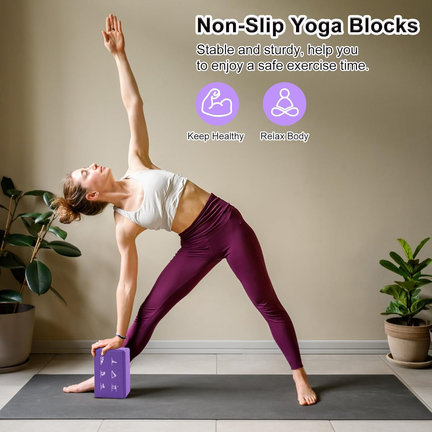 2 Yoga Block and Yoga Strap Set, FHDUSRYO High Density EVA Foam Blocks, Non-Slip Yoga Bricks with 6Ft Strap, Supportive Latex-Free Yoga Block Kit to Improve Balance and Flexibility image number 1