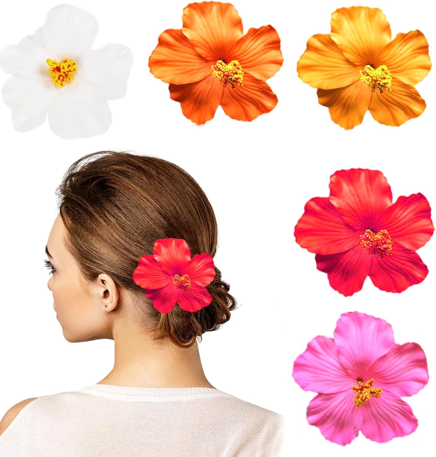 Youery Pack of 5 Hair Clip Flower Hawaii Hair Clip for Women, Plumeria Hibiscus Hair Clip, Artificial Flower Clips for Holiday, Beach Party, Pool, Cruise, Photoshoot image number 6