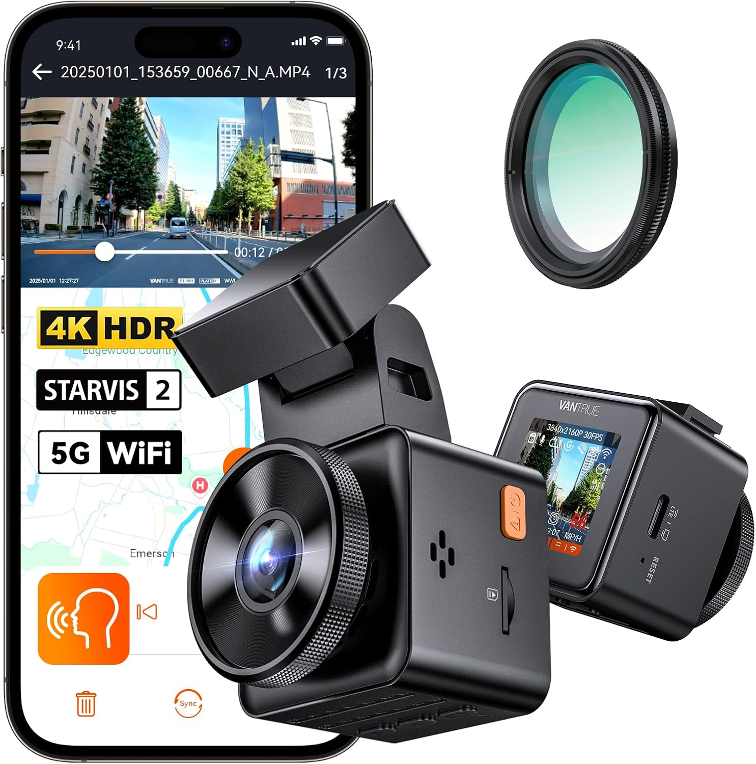 Vantrue E1 Pro 4K Mini Dash Cam Front, STARVIS 2 Plate Pix&trade; HDR Night Vision Car Dash Camera, Built-In 5G Wifi GPS, Camera Recorder, Voice Control, 24/7 Buffered Parking Mode, Support 1TB Max image number 4