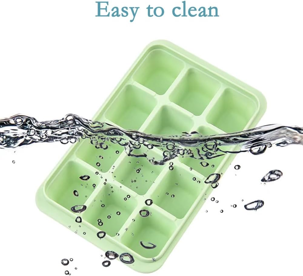 Silicone Ice Cube Tray Set of 2-12 Cavity Easy-Release Ice Molds for Whiskey, Cocktails, Baby Food, （Green+Gray） image number 5
