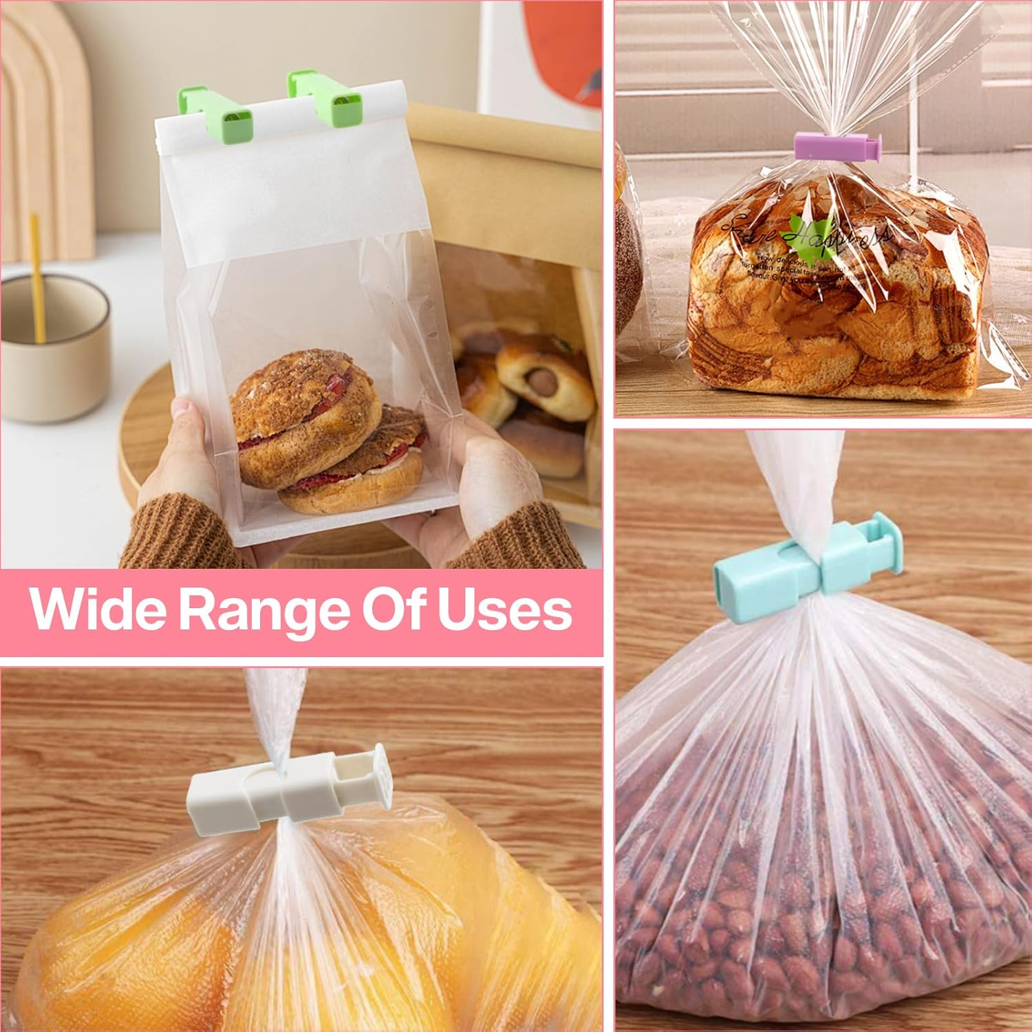 12 Pack Bread Bag Clips, Keep Food Fresh Reusable Plastic Clips for Chips, Snacks, Rice, Nuts & Beans, Easy Squeeze Lock Seal, Pantry Kitchen Picnic Storage (Multi-Color) (12) image number 5