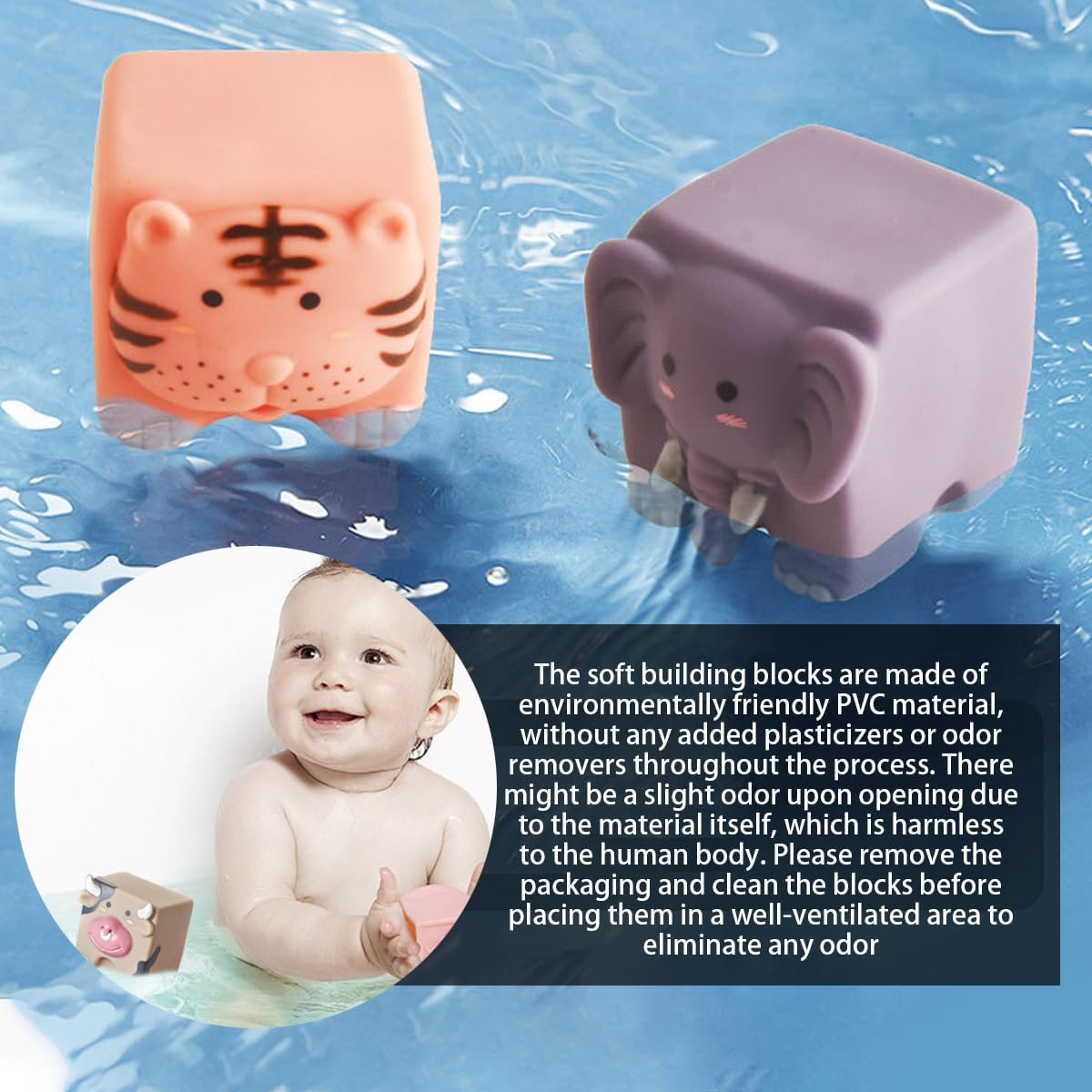 Infant Cognitive Toy Toddler Building Blocks Bath Toy 3D Embossed Animal Building Blocks Infant Cognitive Toy (Rubber) image number 3